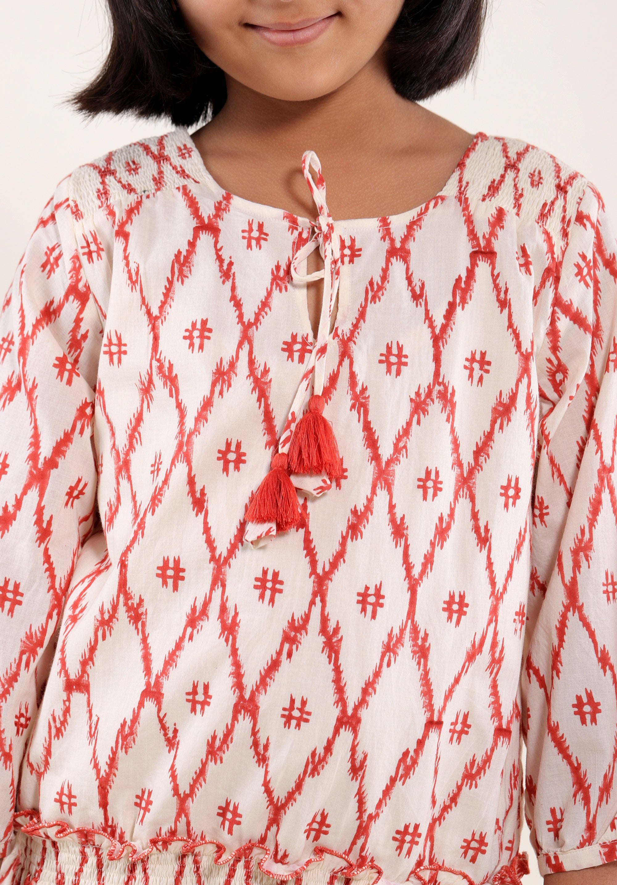 Girl's Block printed Dress Mary Ikkat Blue