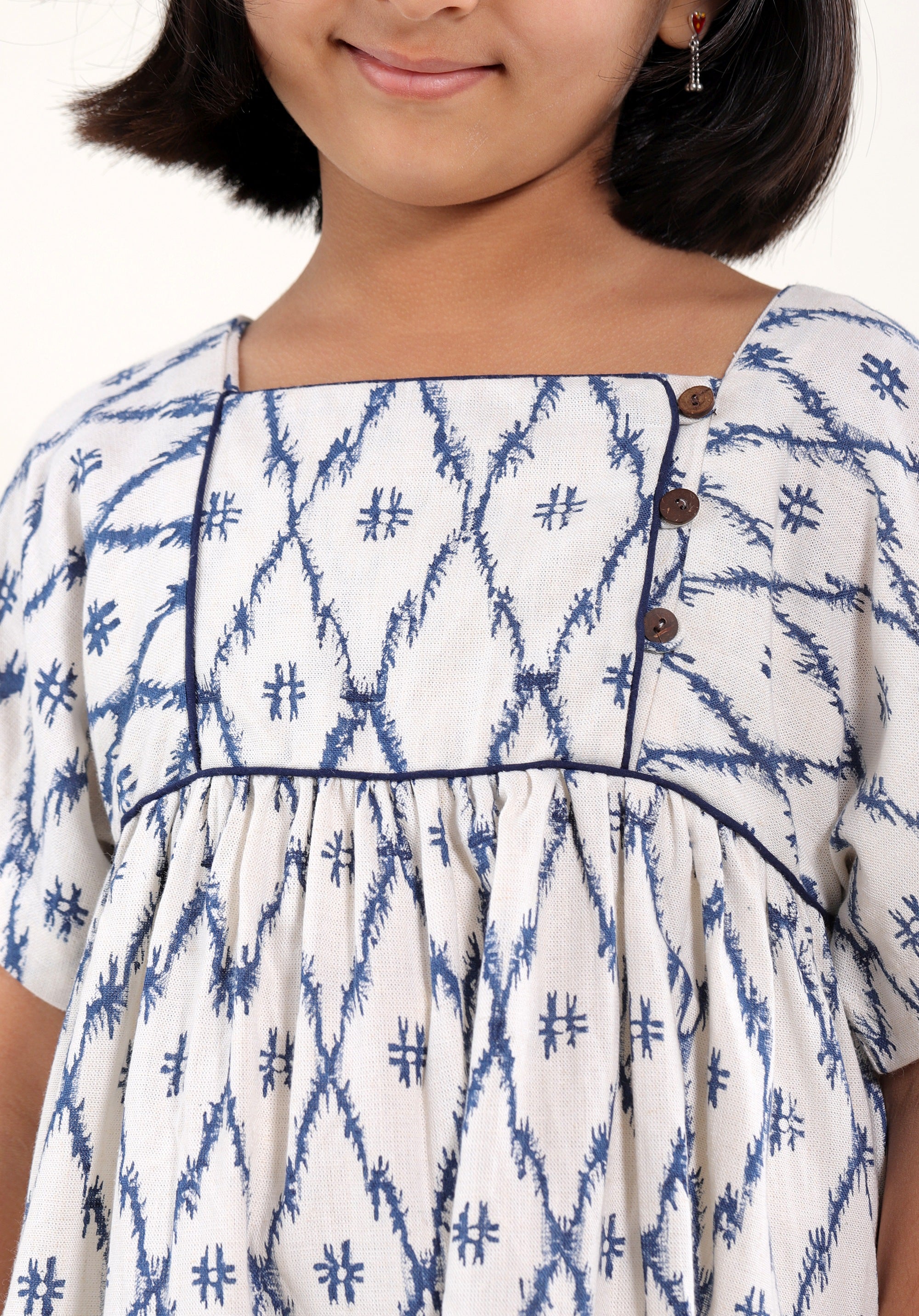 Girl's Block Linen Dress Lila Ikkat Red