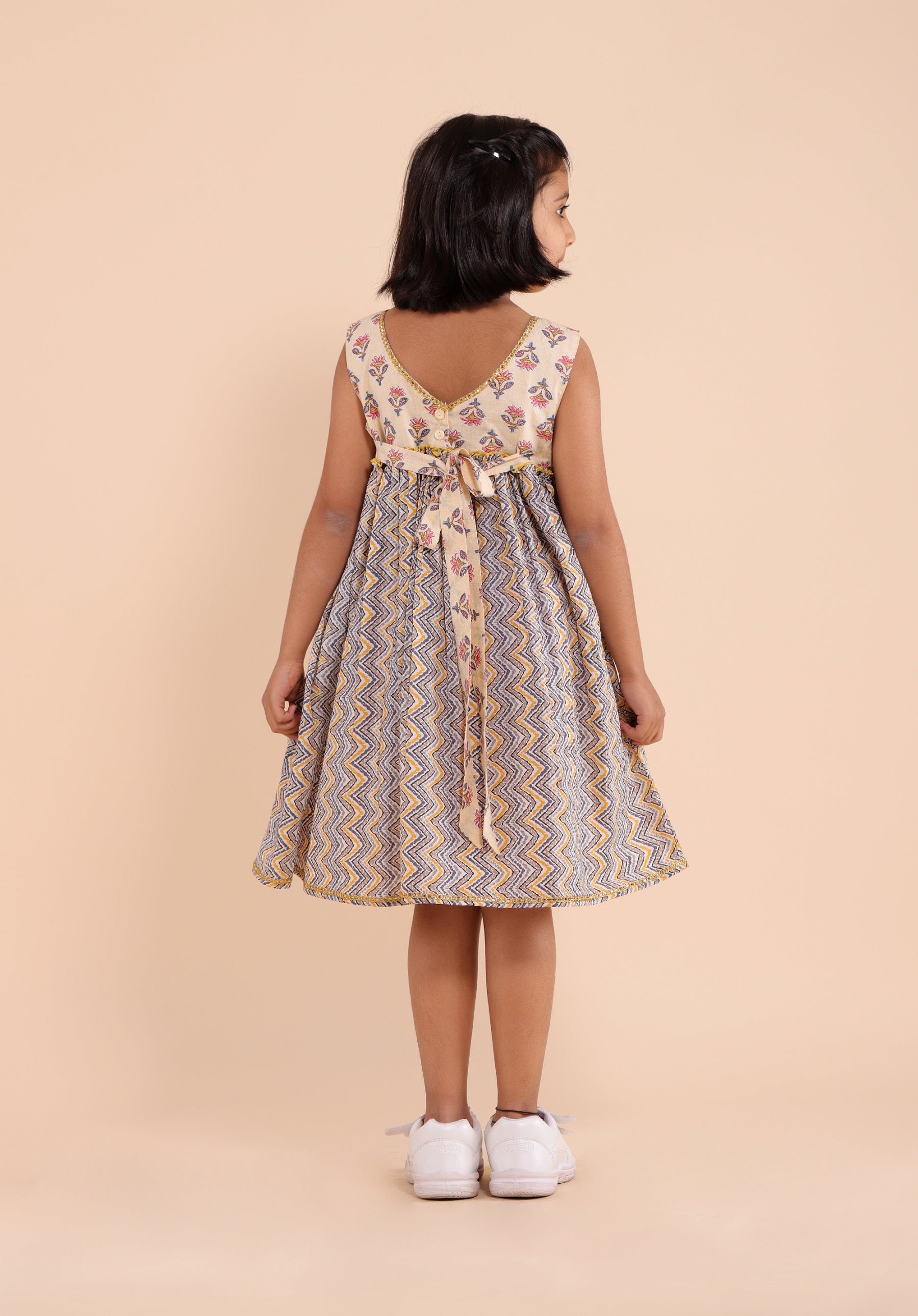 Girls Printed Dress Buti Dress Beige - 20401