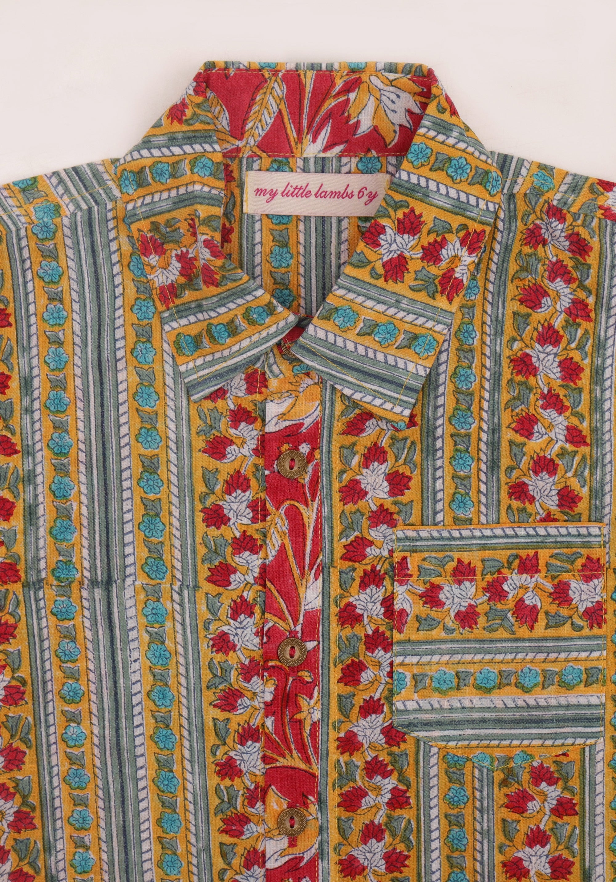 Block Printed Boy's Shirt Ethnic Green