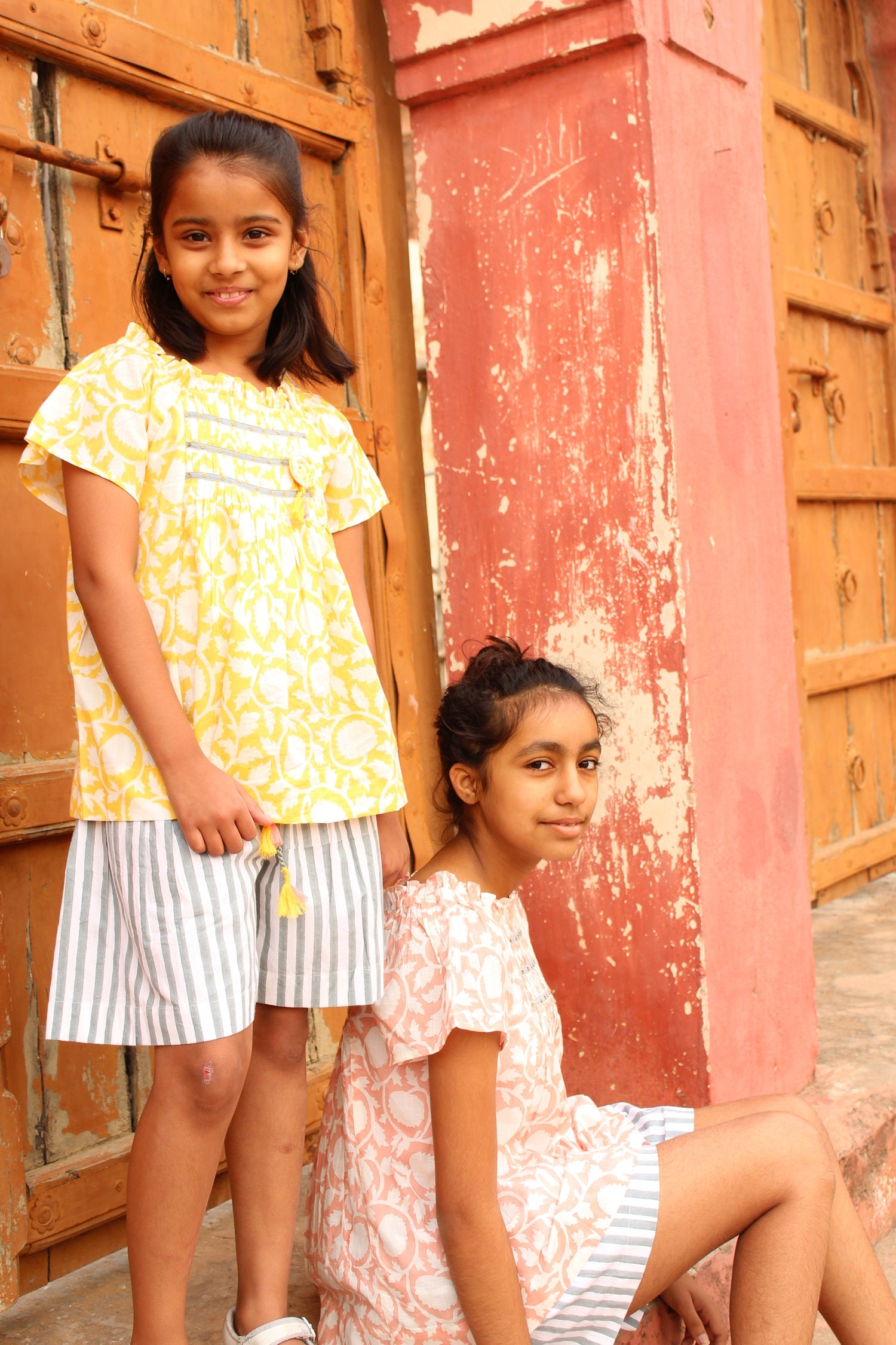 Block Printed Pleated Top Sonia Rose Pink