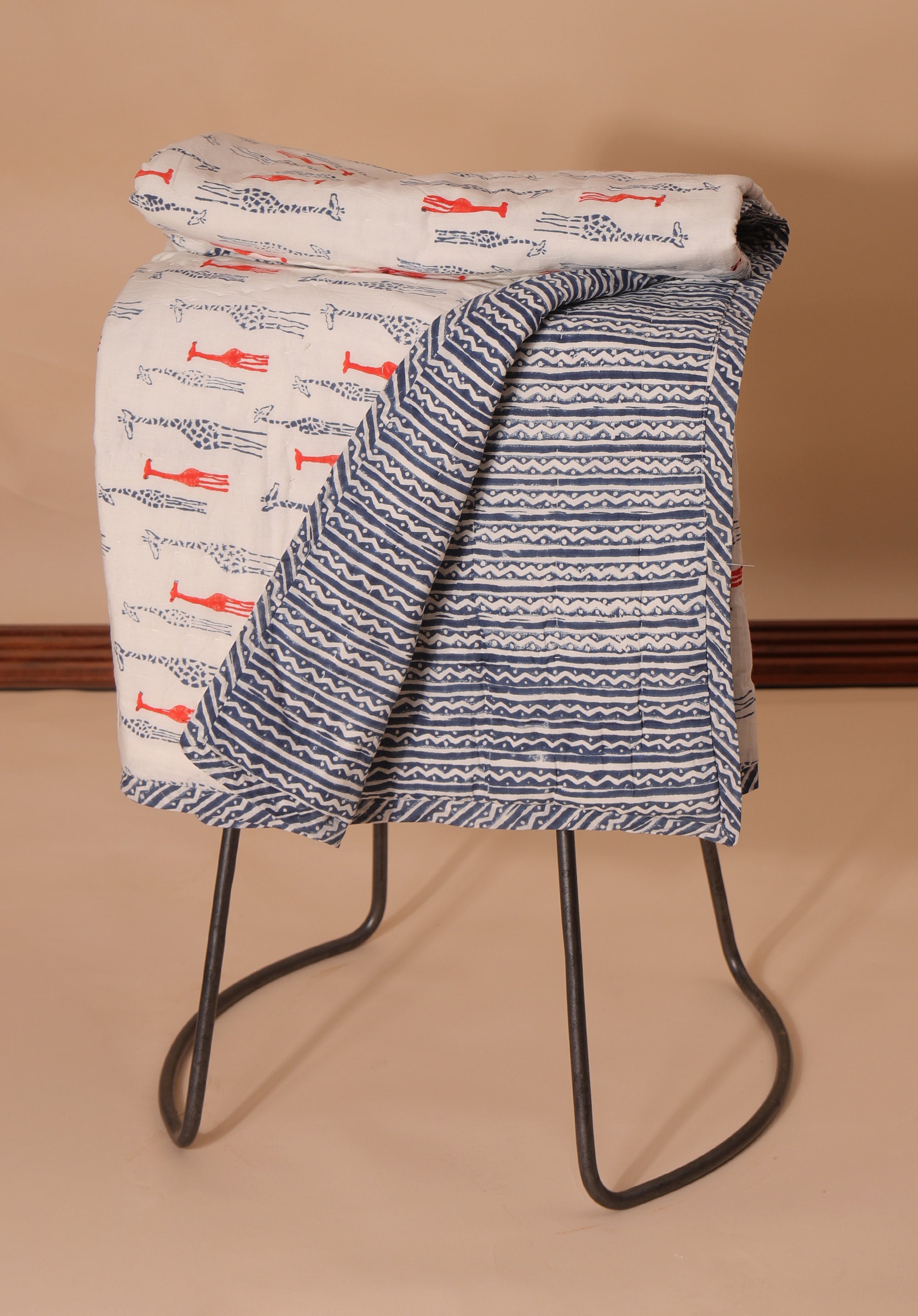 Giraffe Baby Quilt Blue