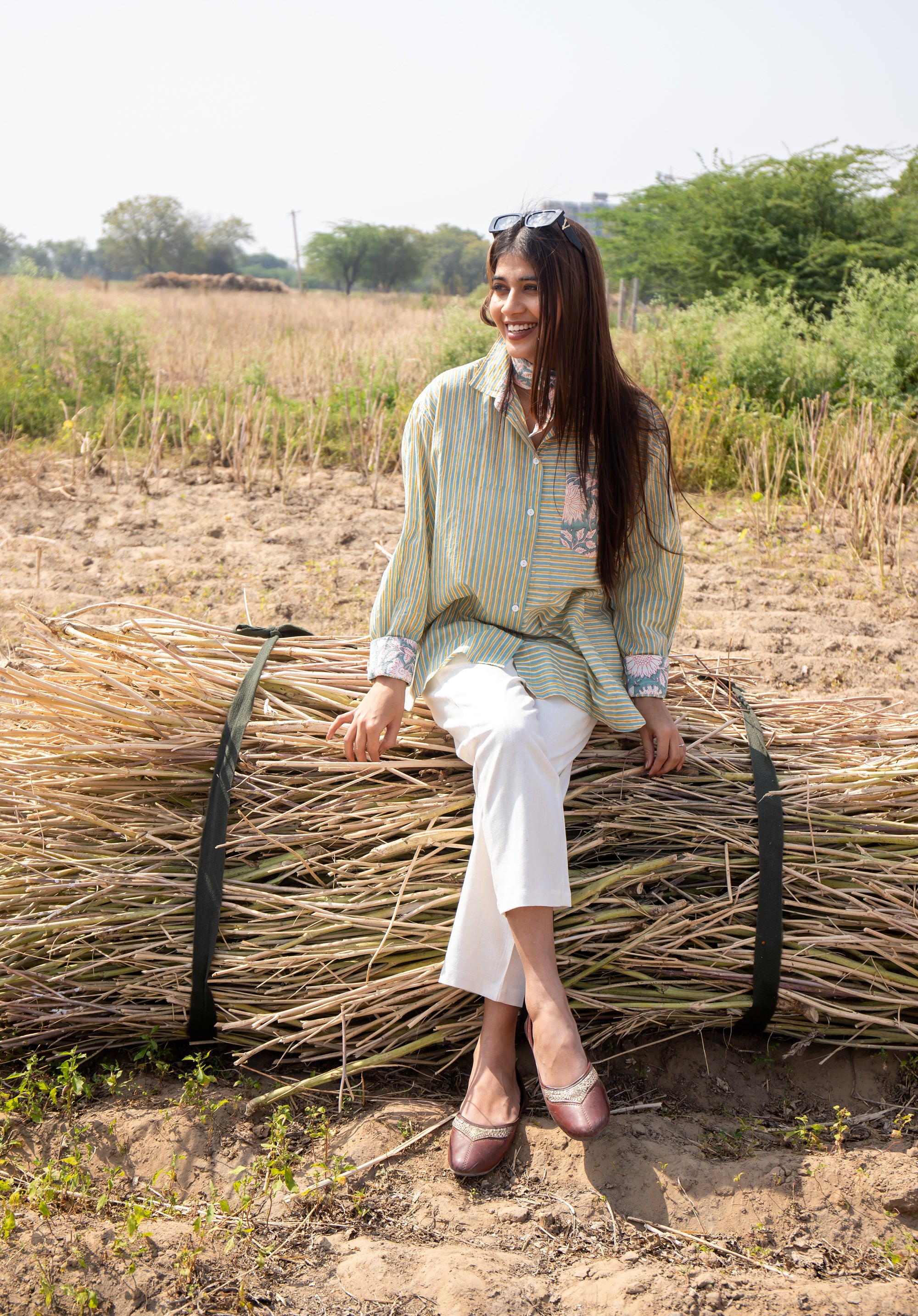 Women Block printed Piyu Oversized shirt Striped