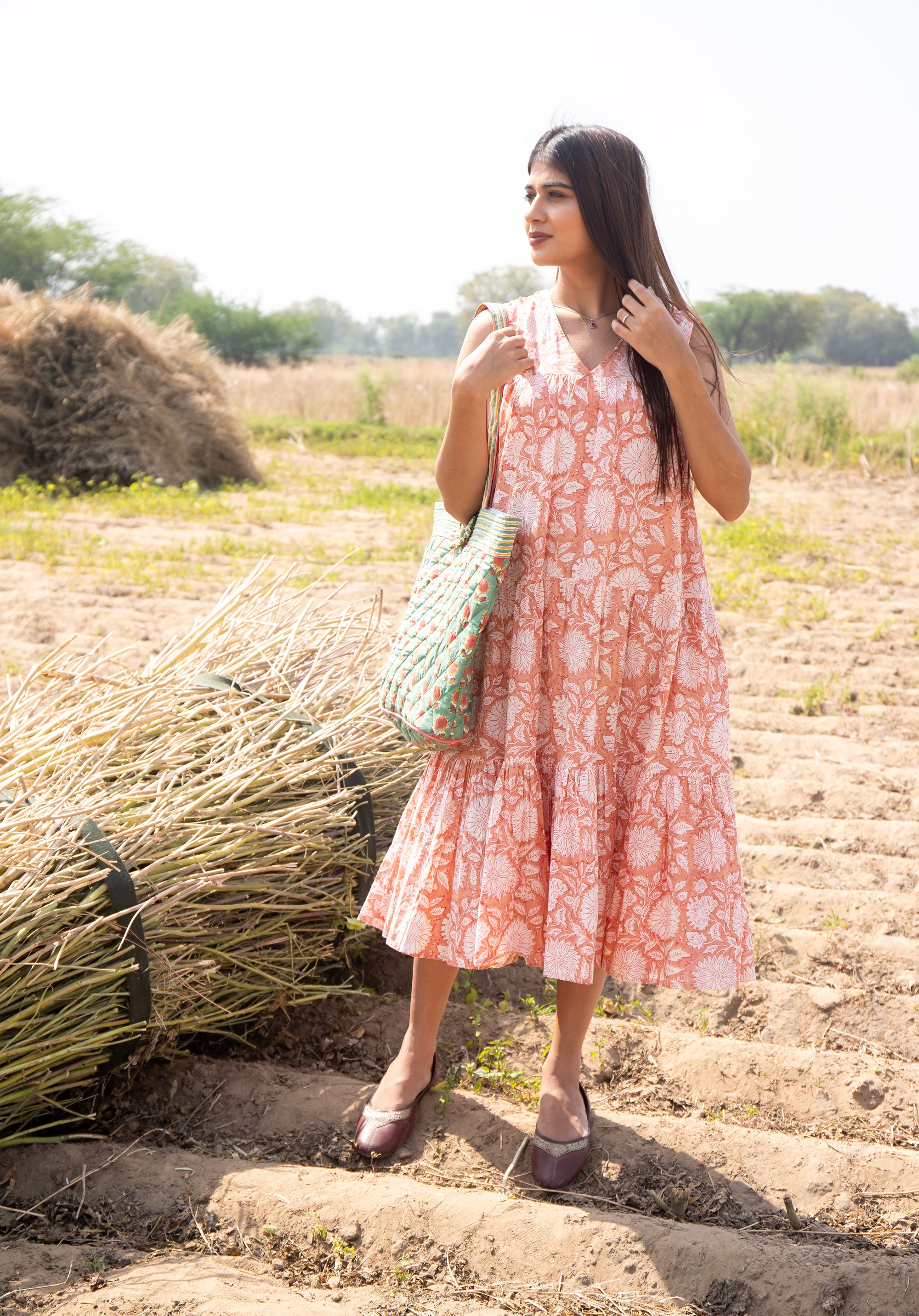 Women Tiered dress Nirmala Floral Peach