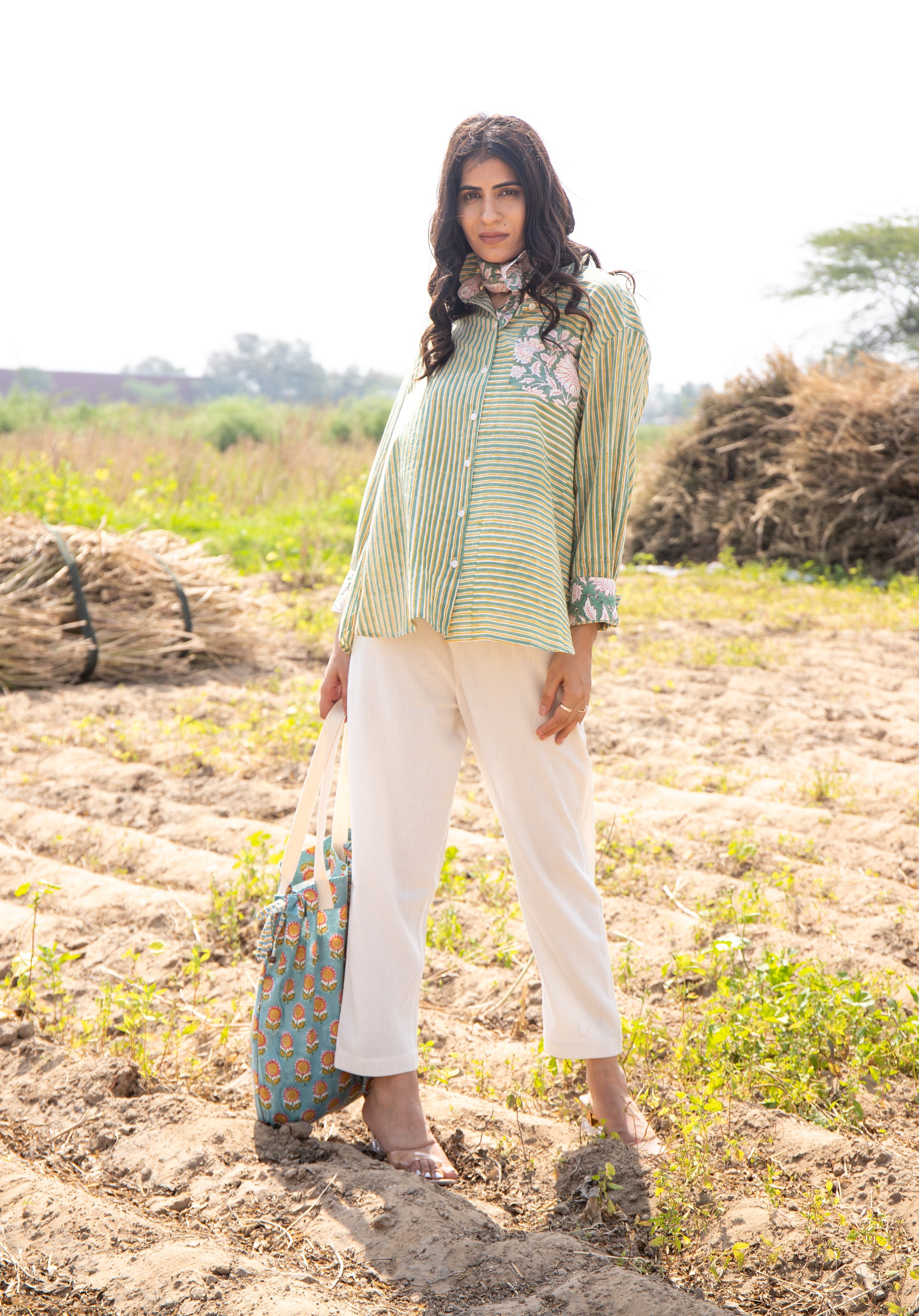 Women Block printed Piyu Oversized shirt Striped