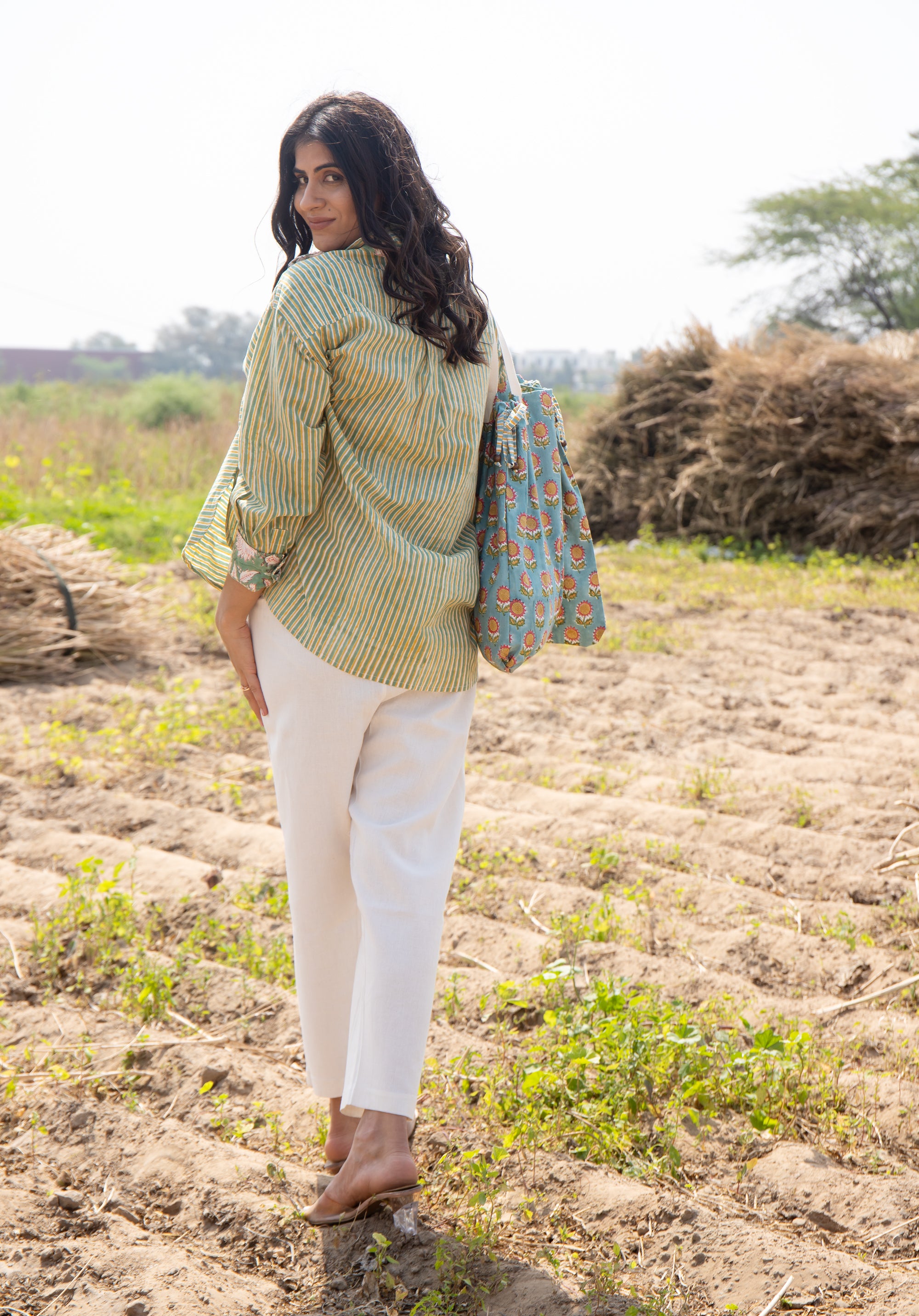 Women Block printed Piyu Oversized shirt Striped