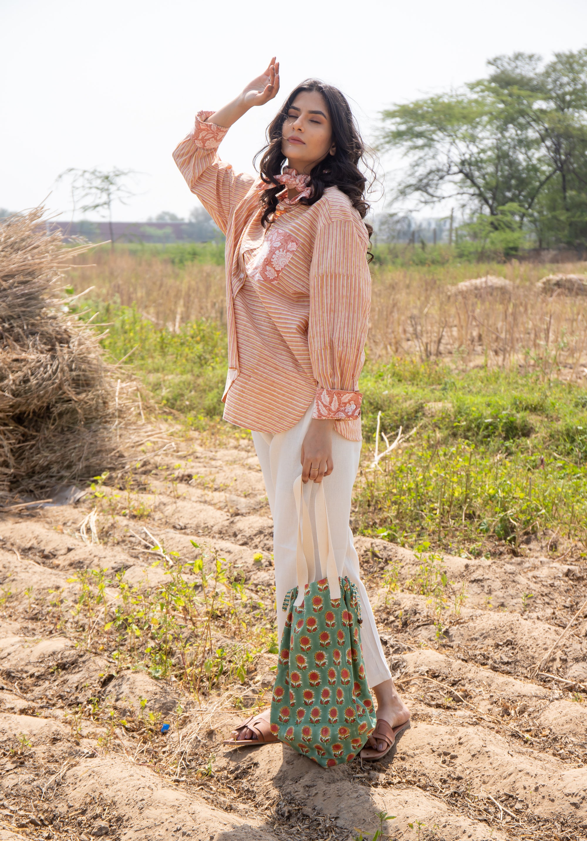 Women Block printed Piyu Oversized shirt Striped