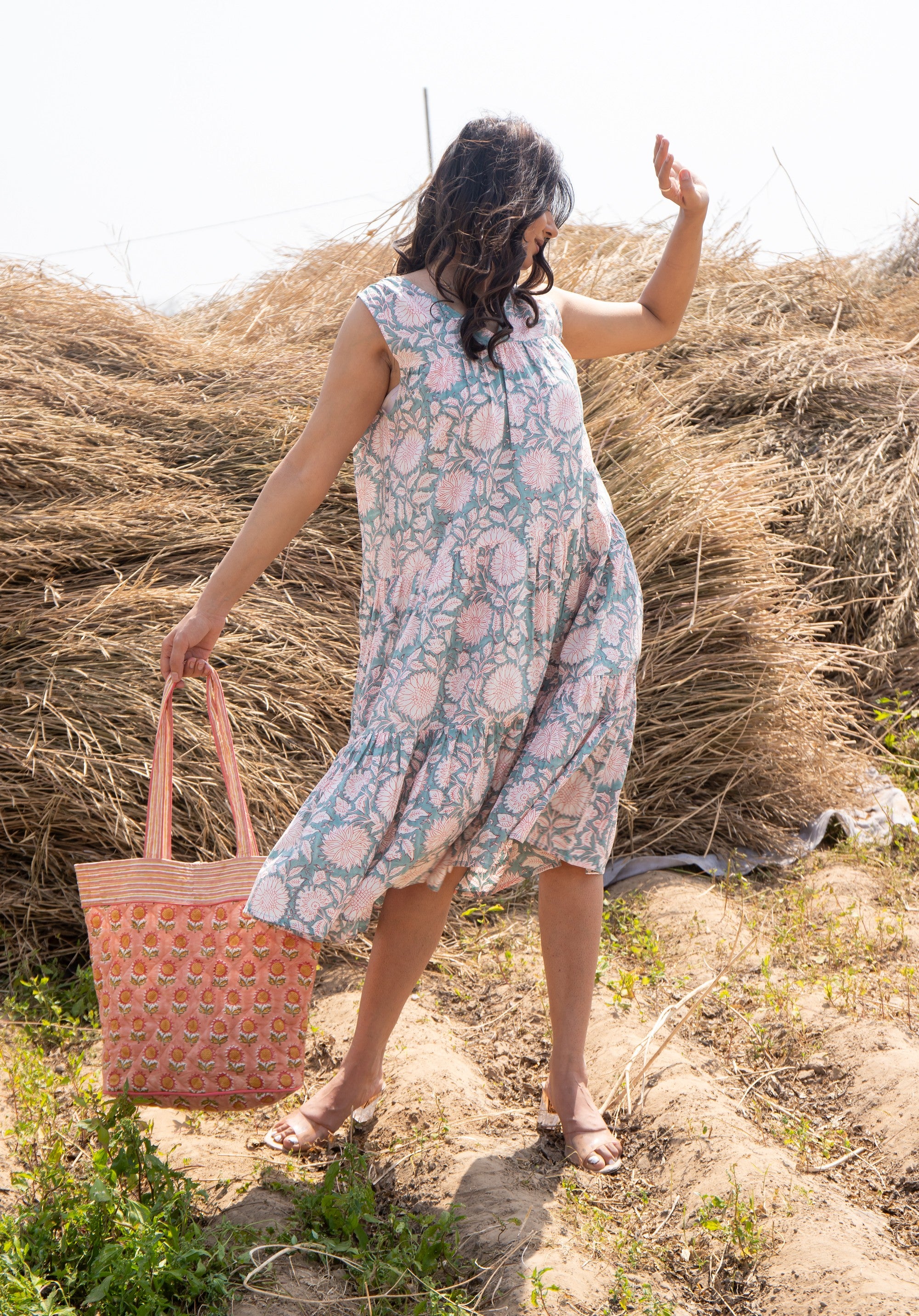 Women Tiered dress Nirmala Floral Blue