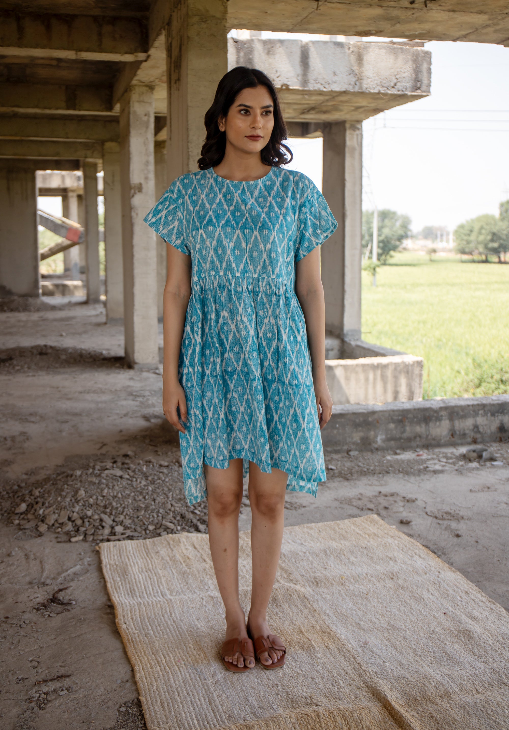 Women dress Sayani Ikkat kantha Blue