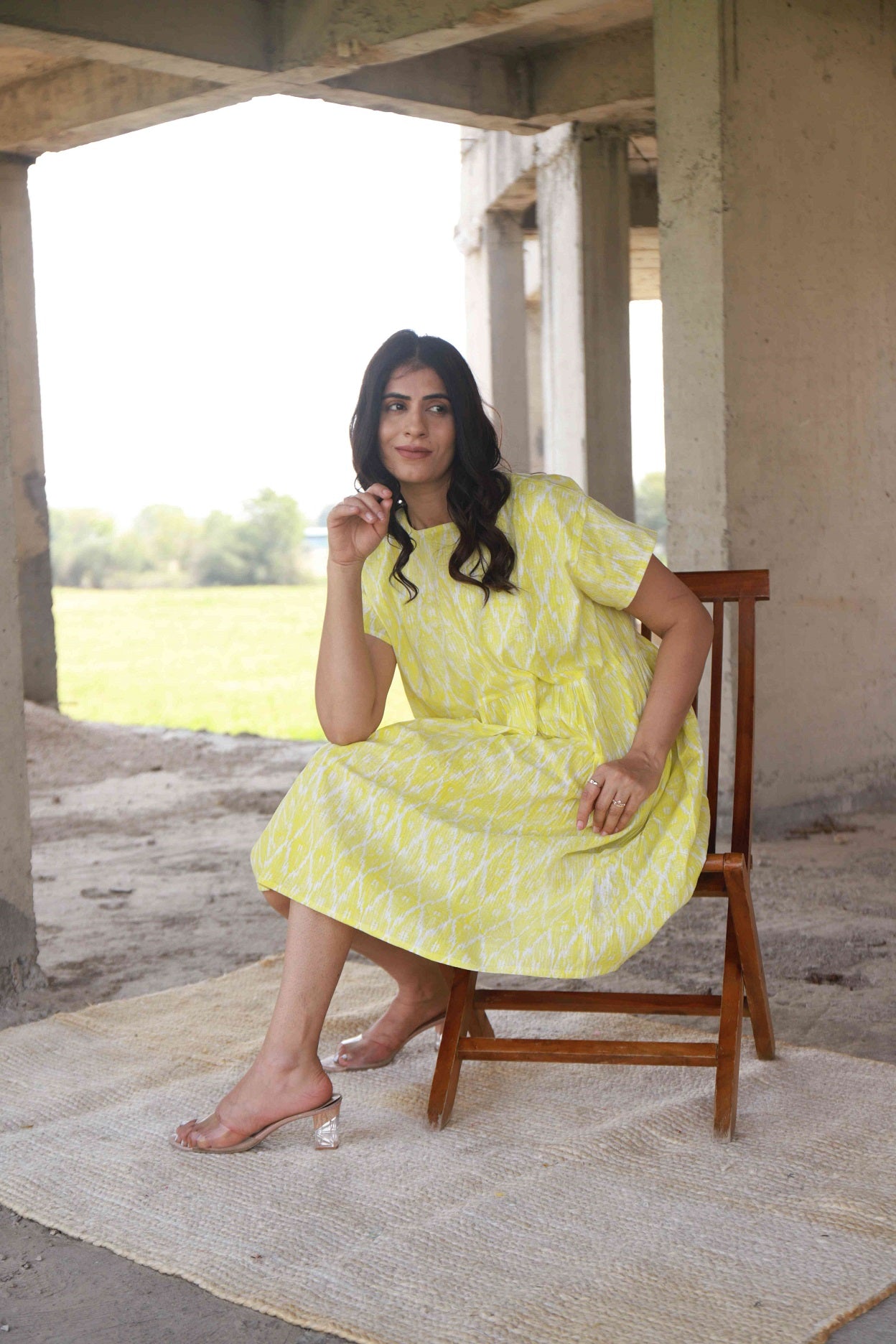 Women dress Sayani Ikkat kantha Yellow