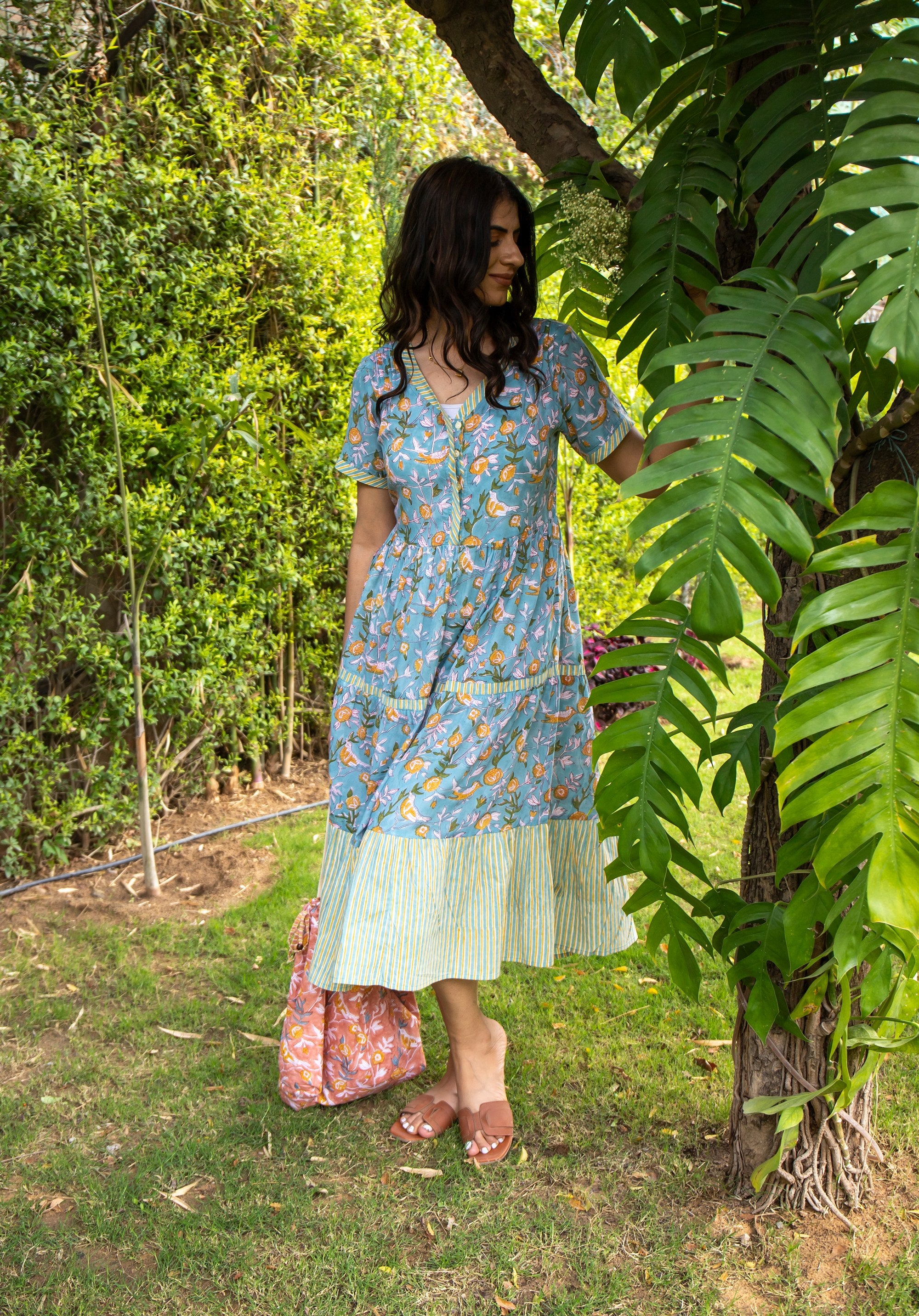 Women Block Printed dress Mahe Bird