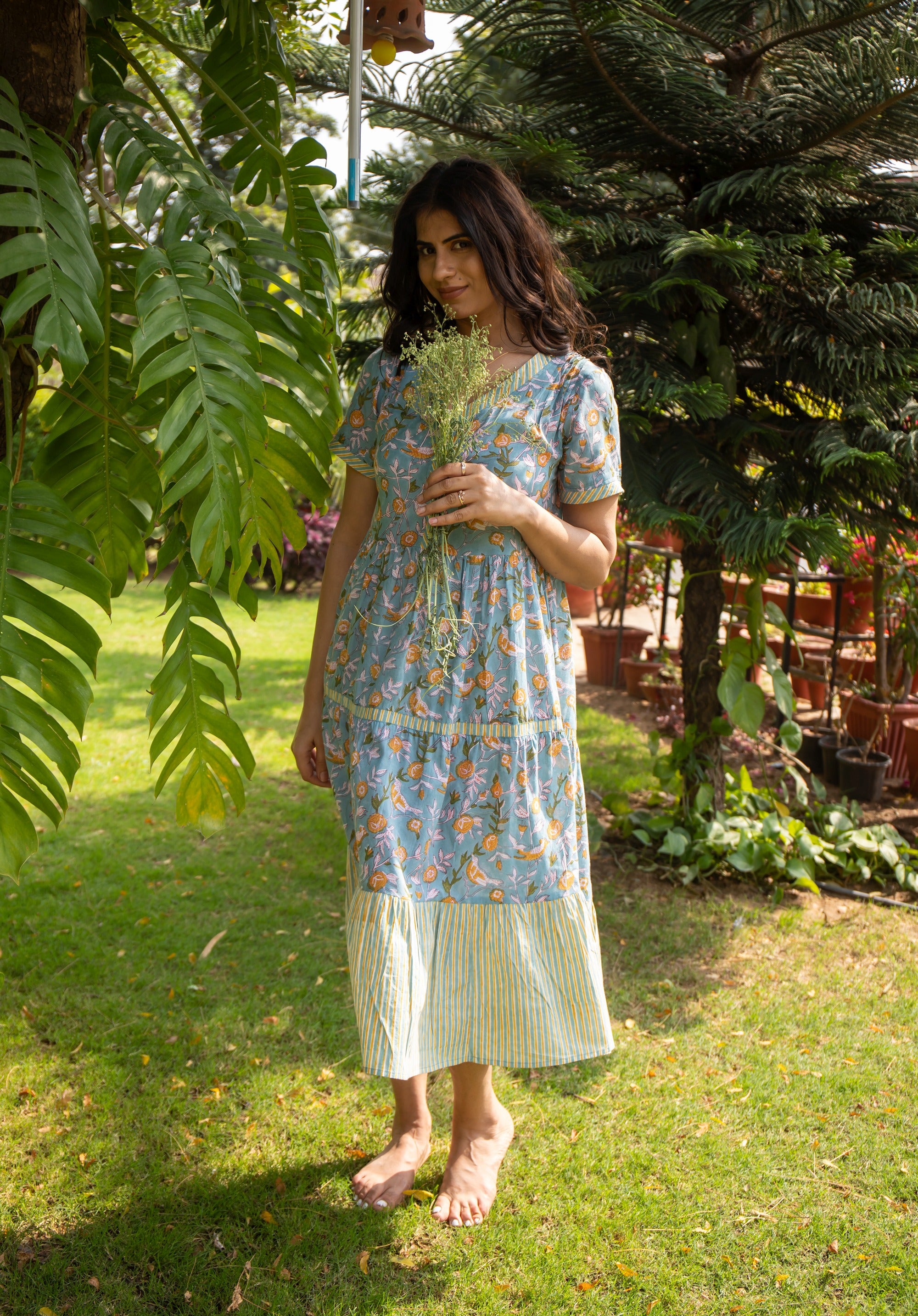 Women Block Printed dress Mahe Bird