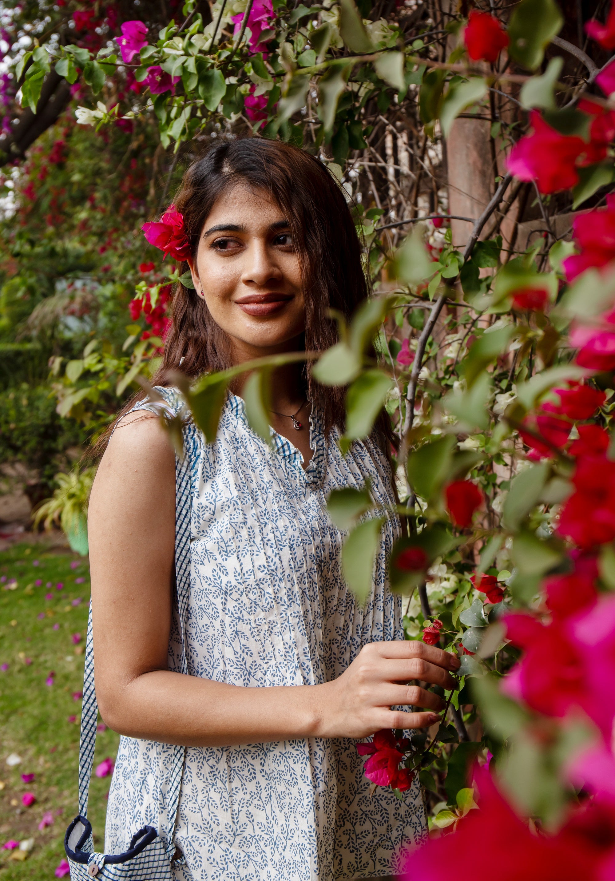 Women Block printed Rama Blouson Top June Blue