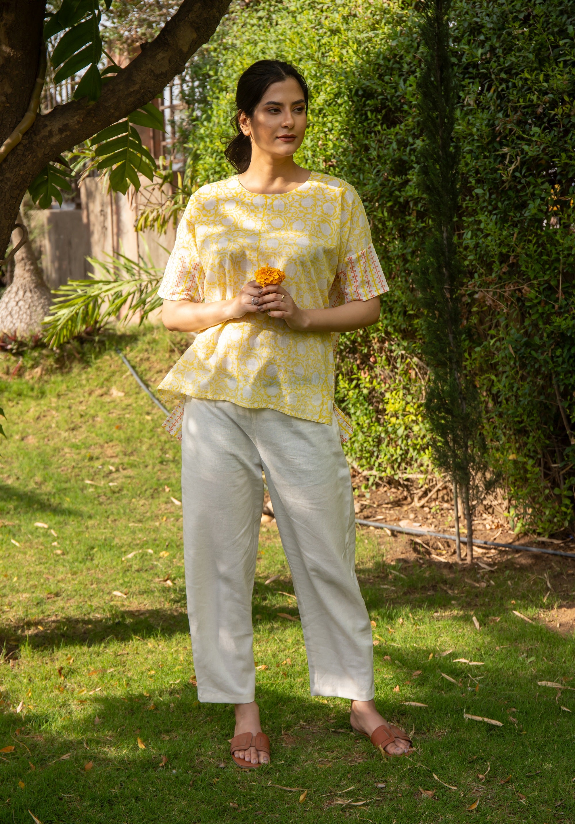 Women Block printed oversized Nishi Top Lily