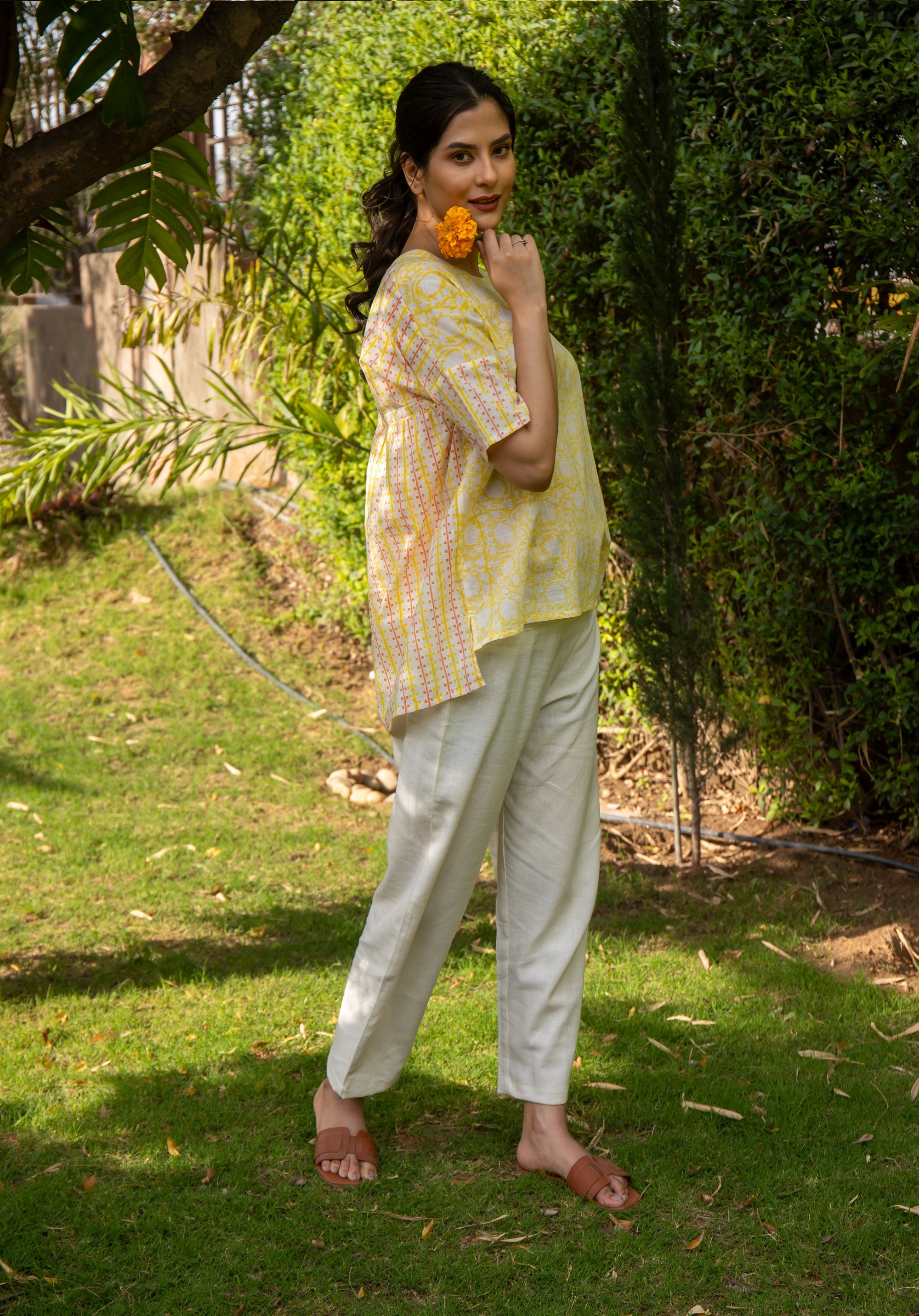 Women Block printed oversized Nishi Top Lily