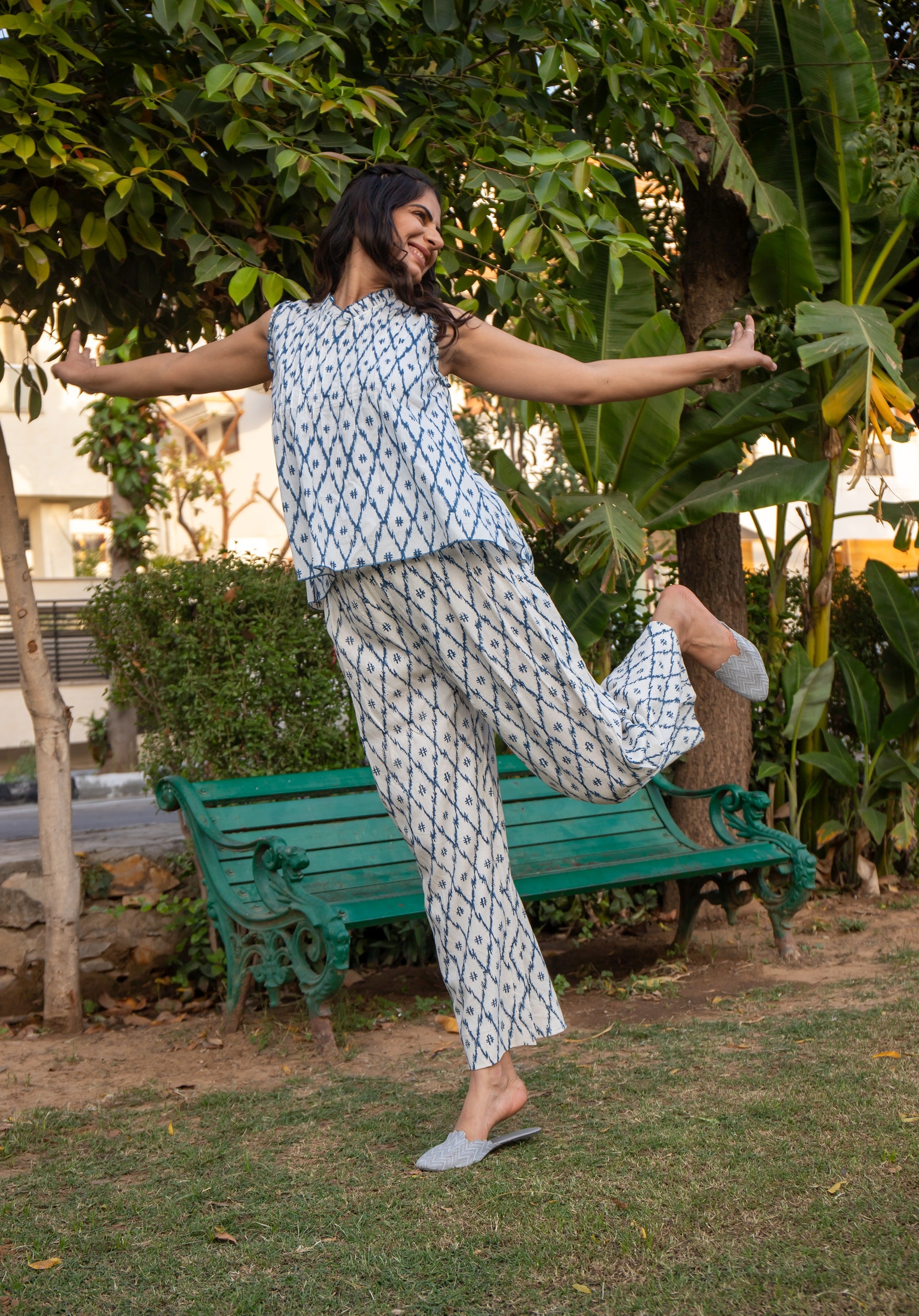 Women Printed Co-ord Set Ikkat Blue