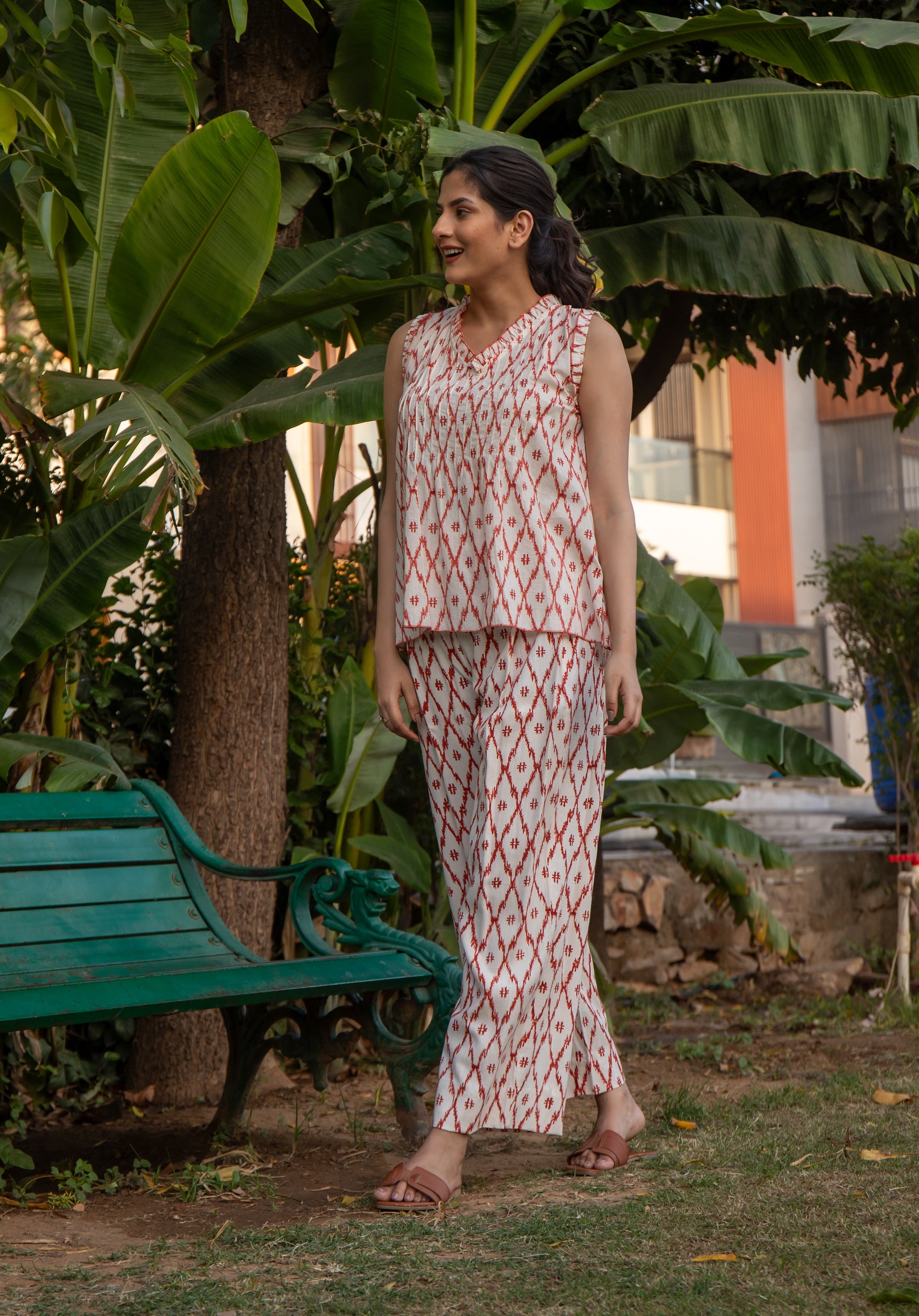 Women Printed Co-ord Set Ikkat Red