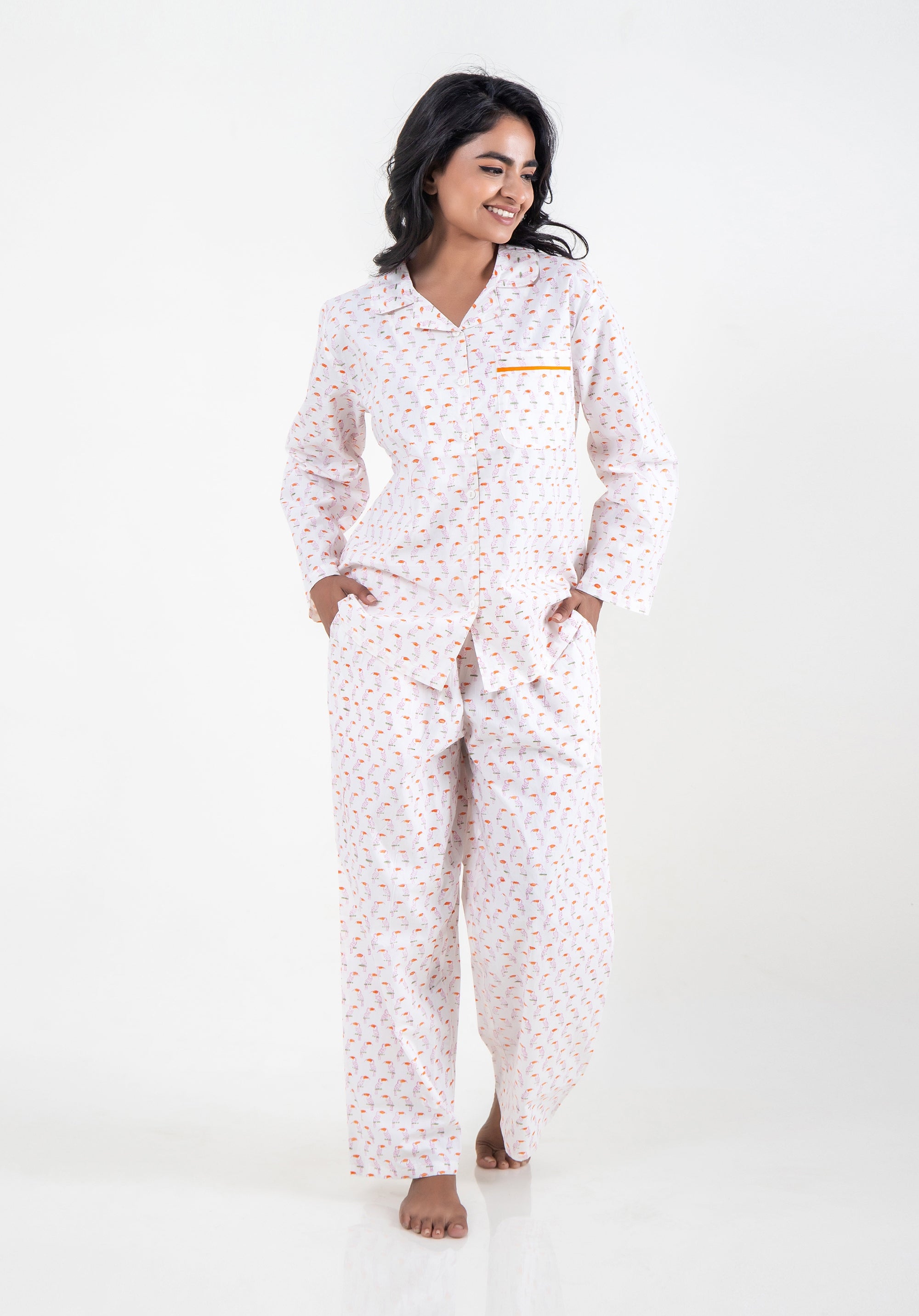 Premium cotton Women Nightsuit Toucan Pink