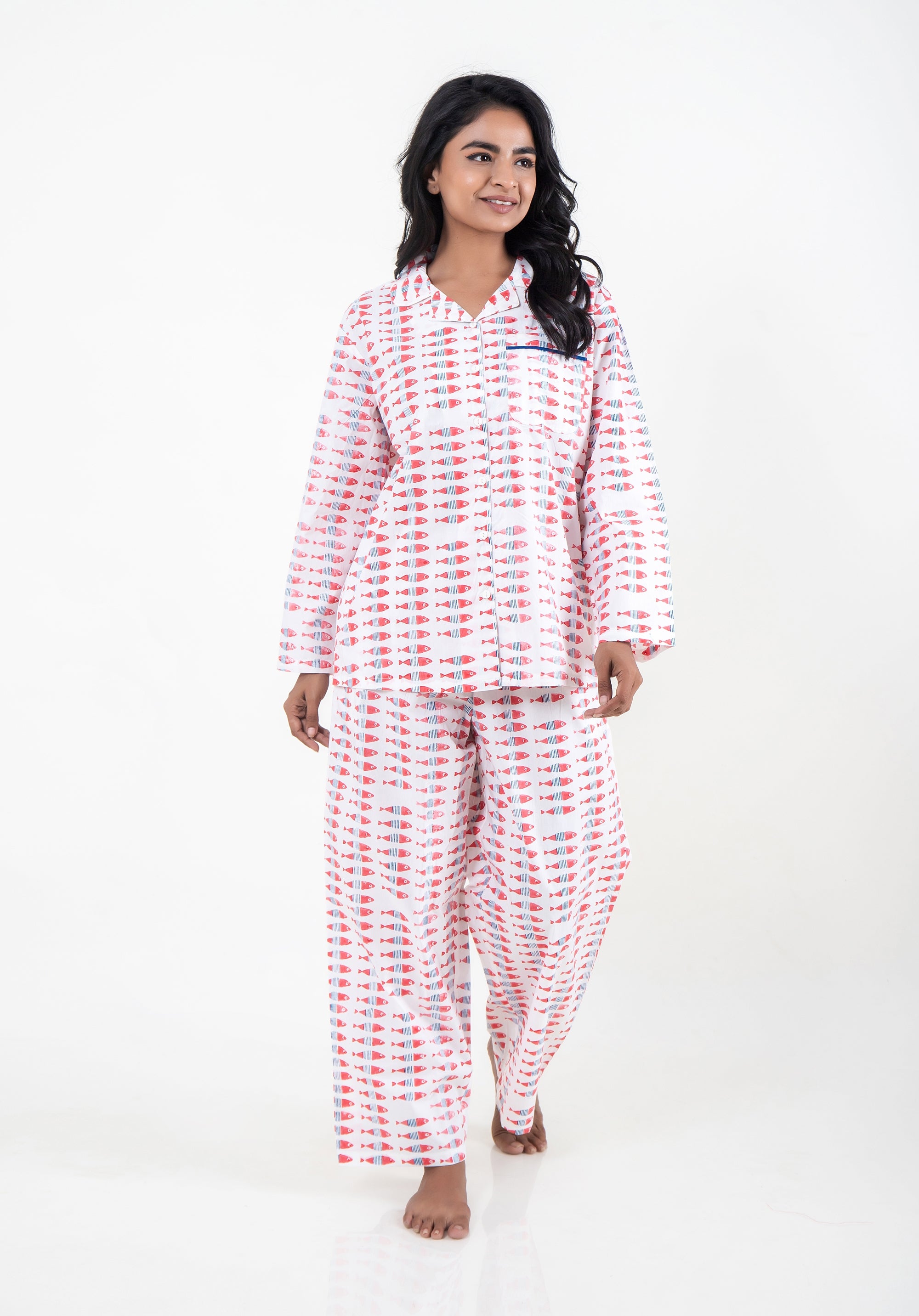 Premium cotton Women Nightsuit Fish Coral