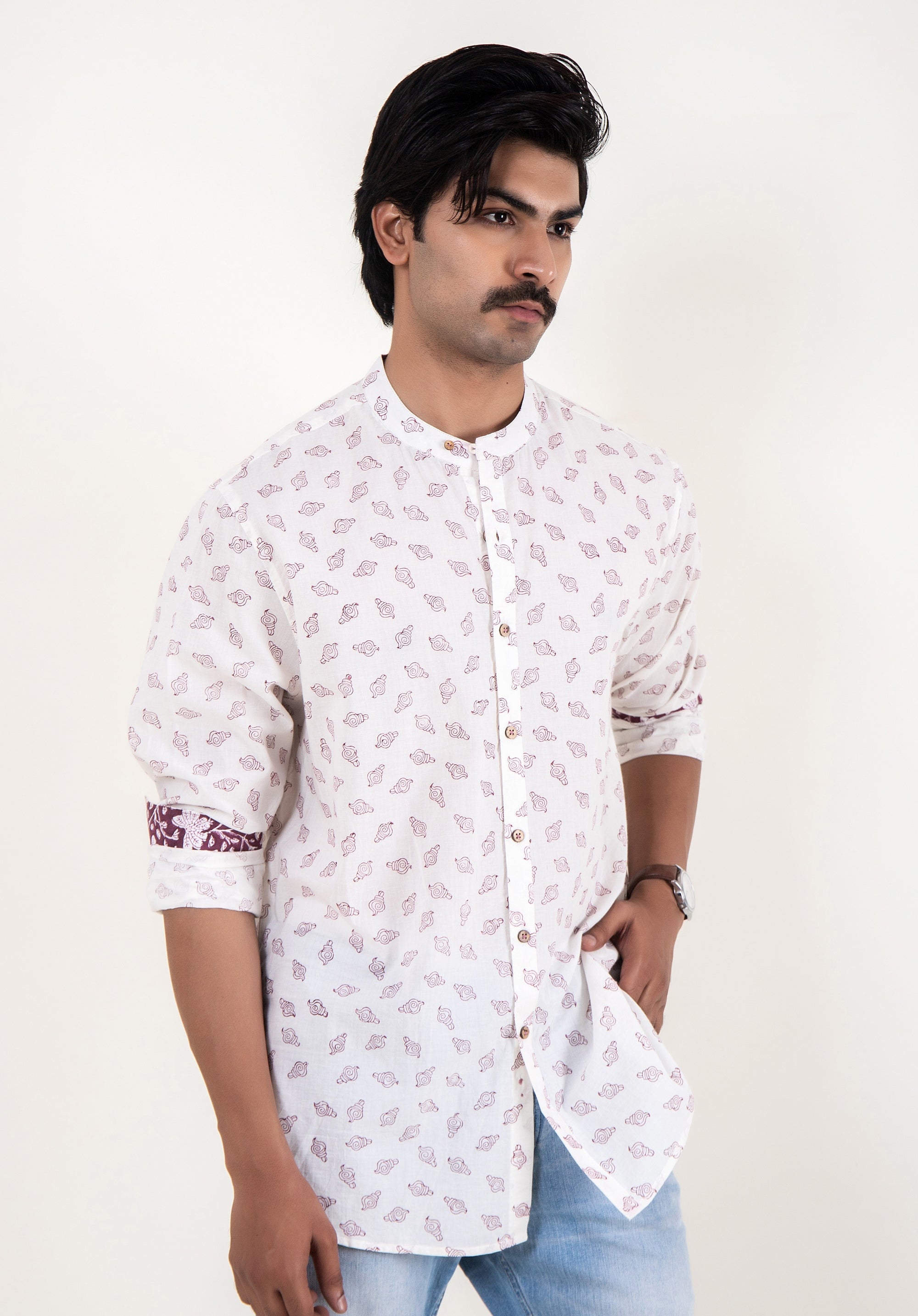 Organic Block Printed Men's Shirt