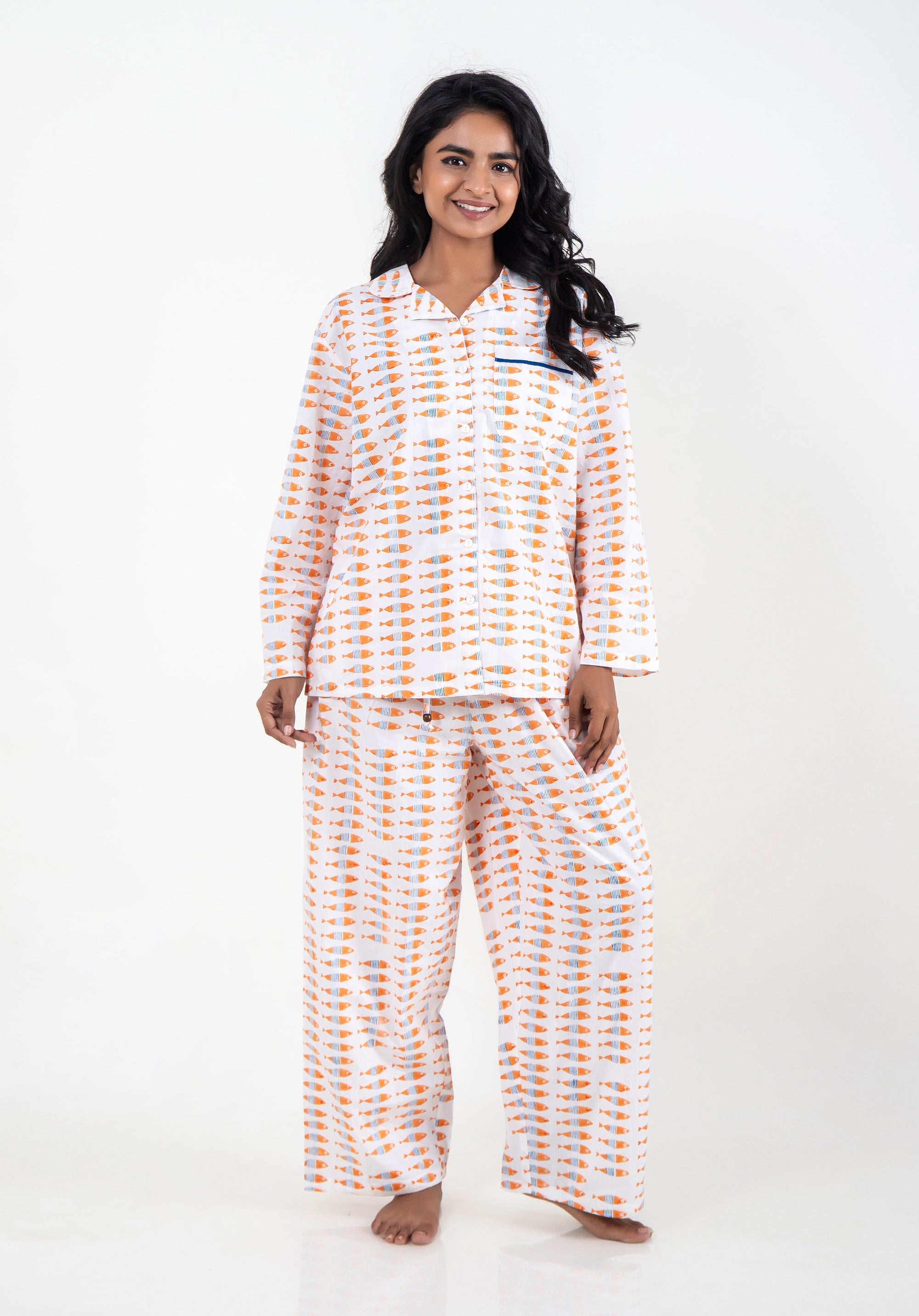 Premium cotton Women Nightsuit Fish Orange