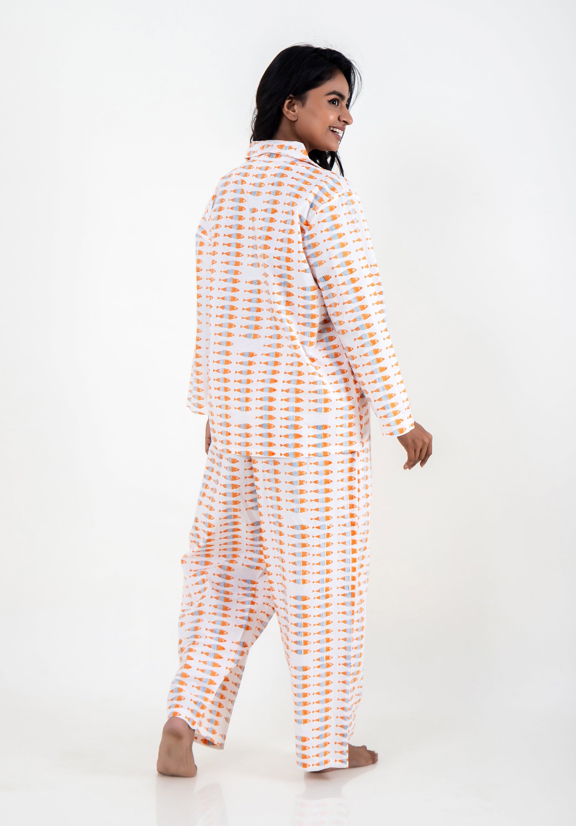 Premium cotton Women Nightsuit Fish Orange