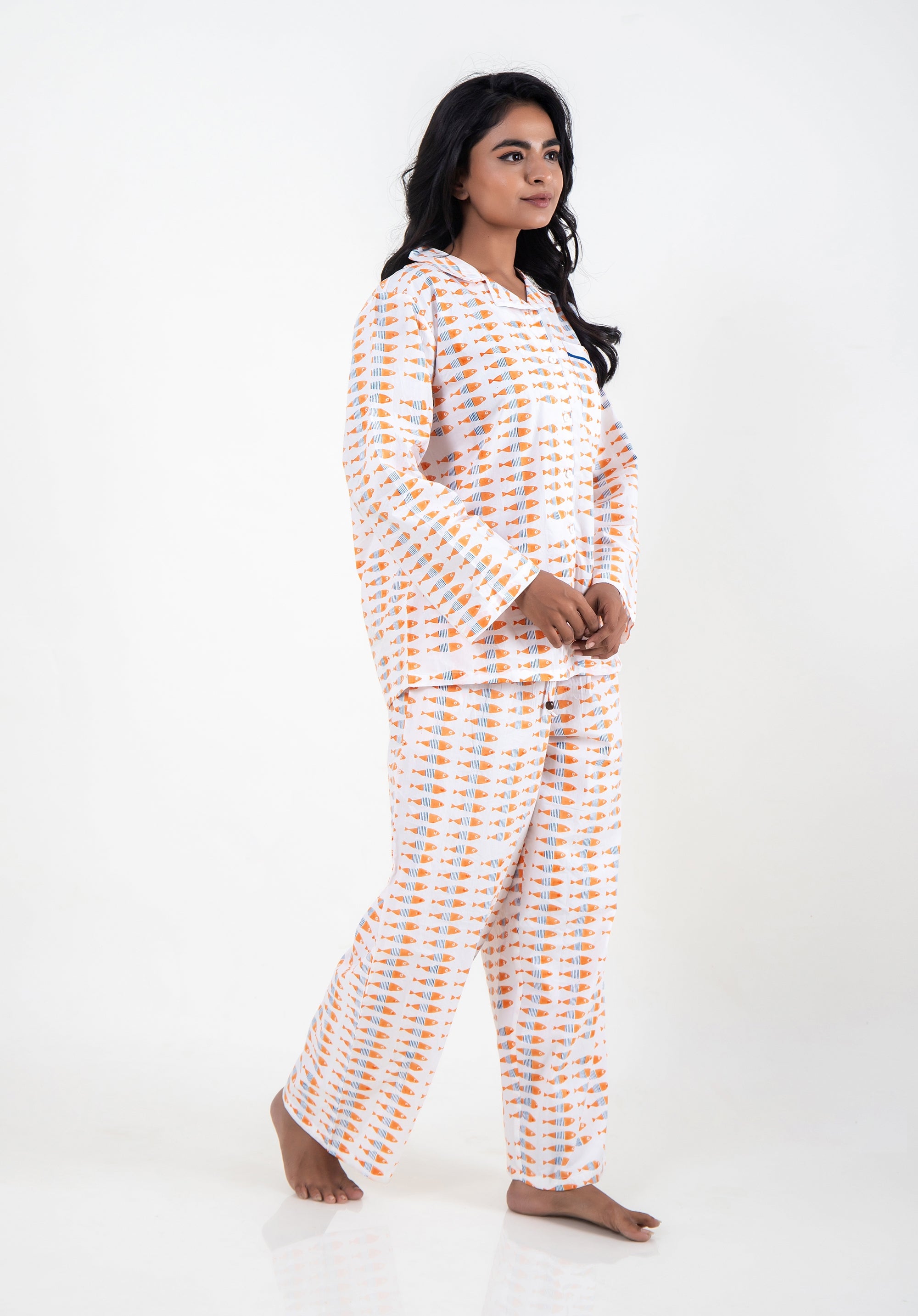 Premium cotton Women Nightsuit Fish Orange