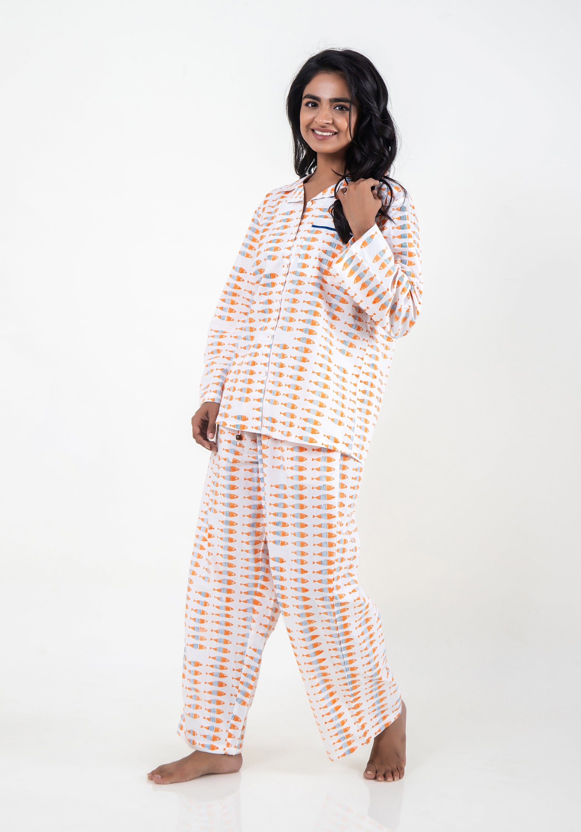 Premium cotton Women Nightsuit Fish Orange