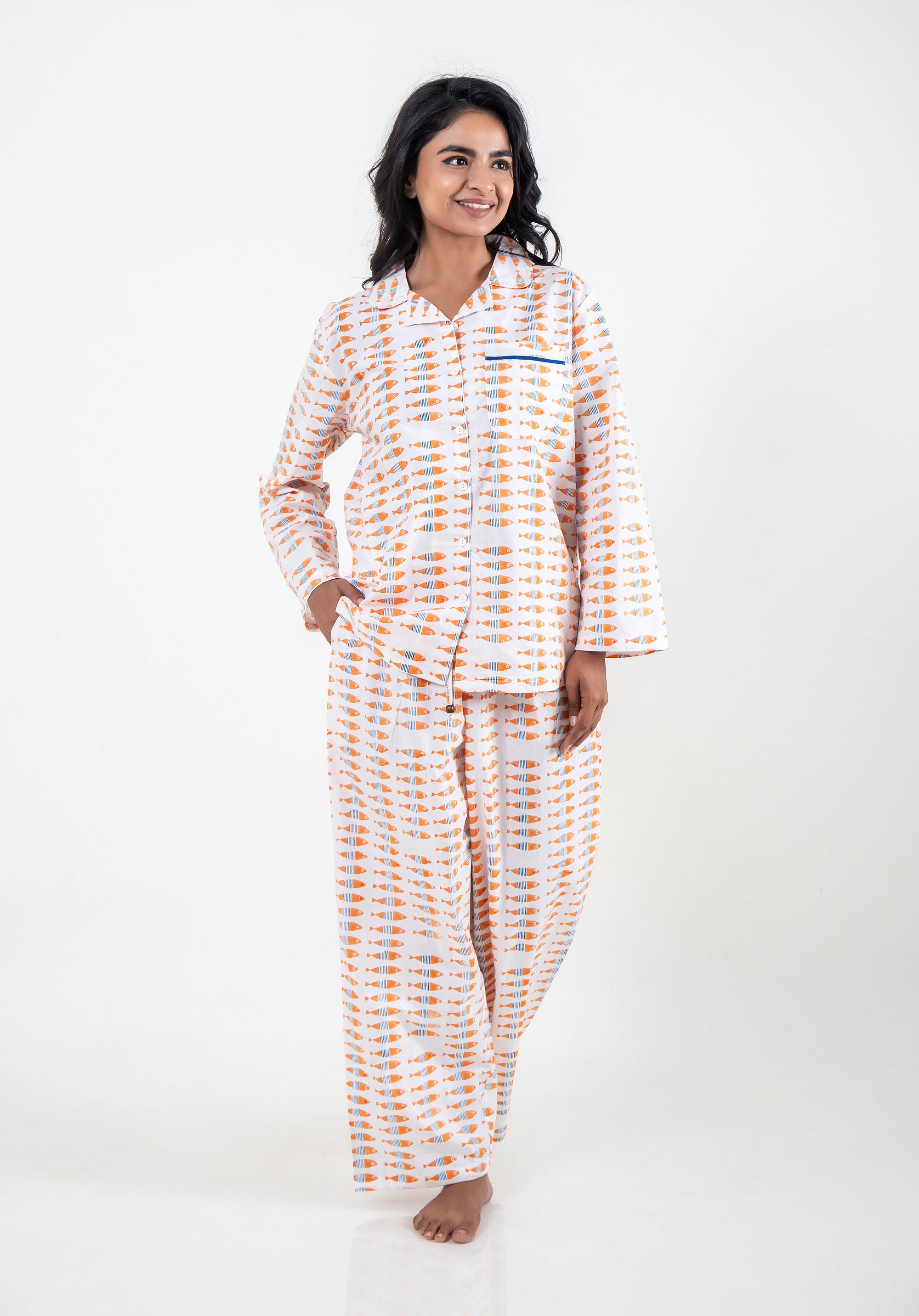 Premium cotton Women Nightsuit Fish Orange