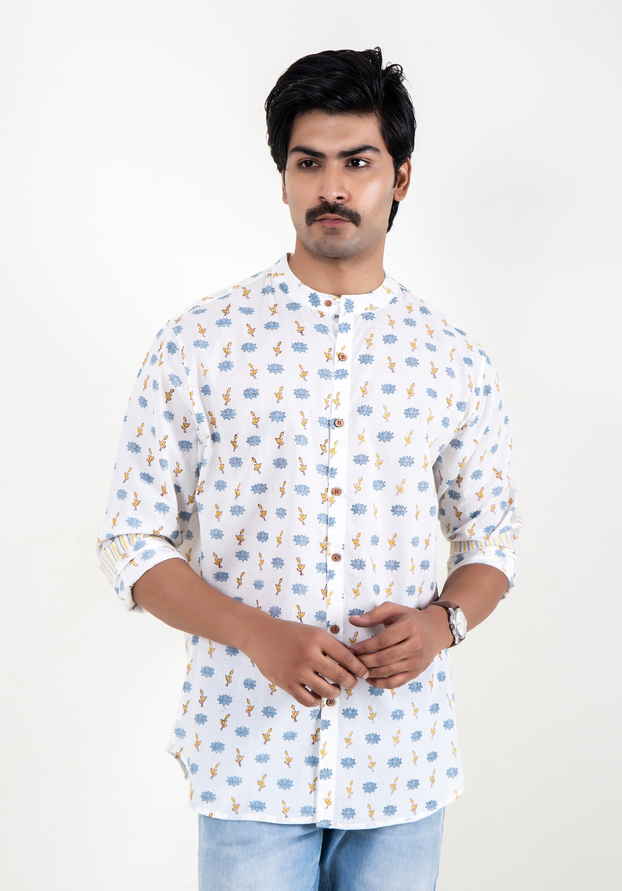 Organic Block Printed Men's Shirt