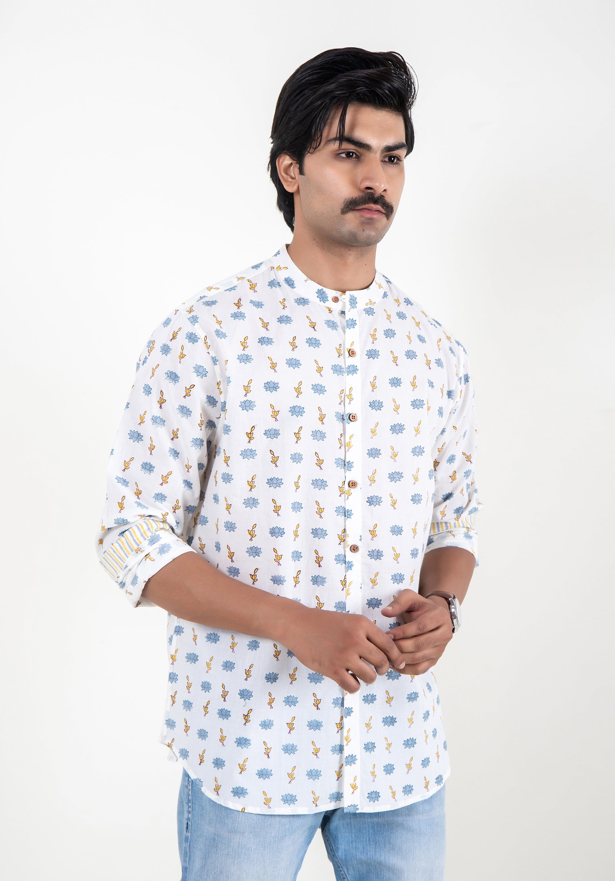 Organic Block Printed Men's Shirt