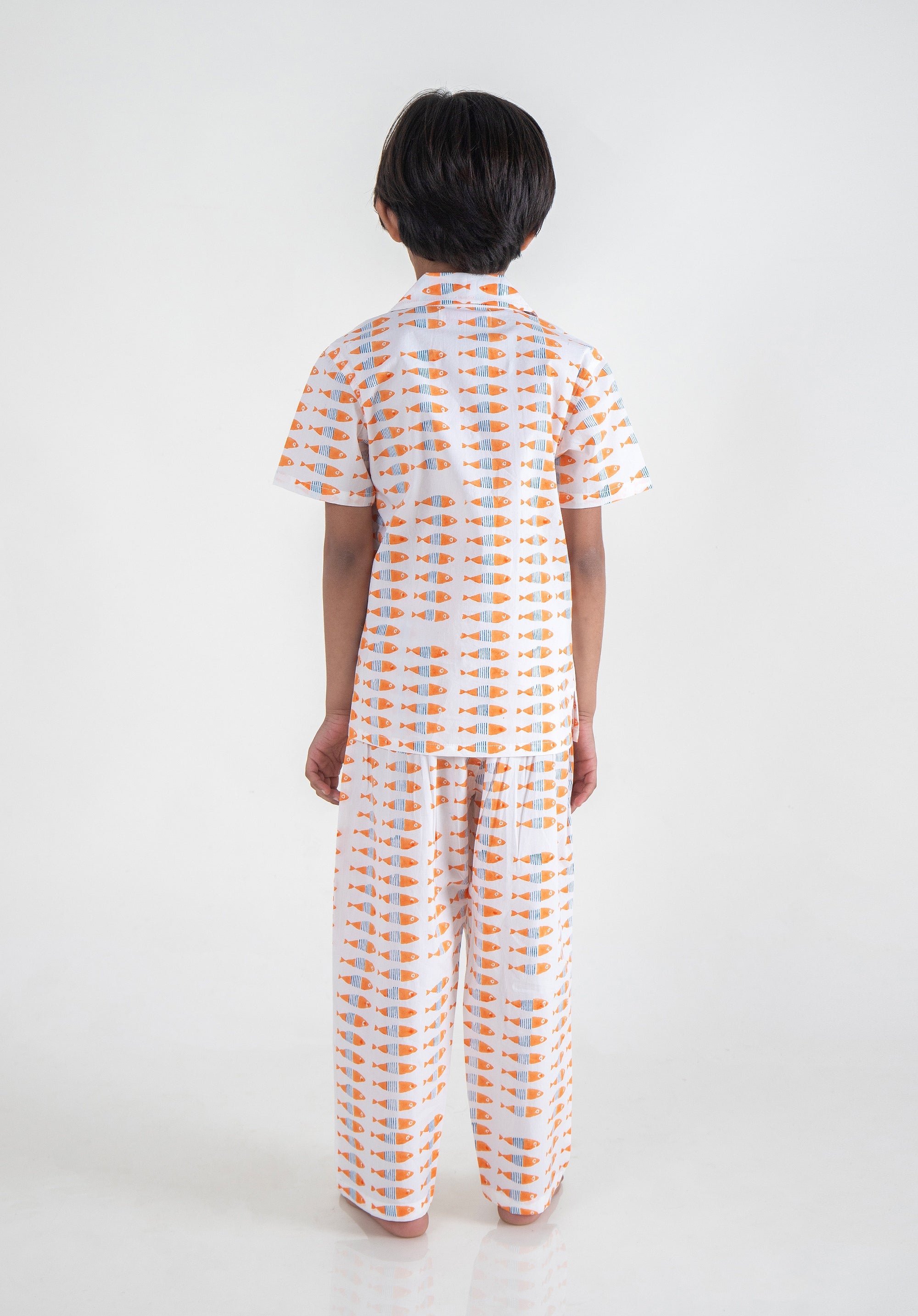 Block Printed Nightsuit Fish Orange