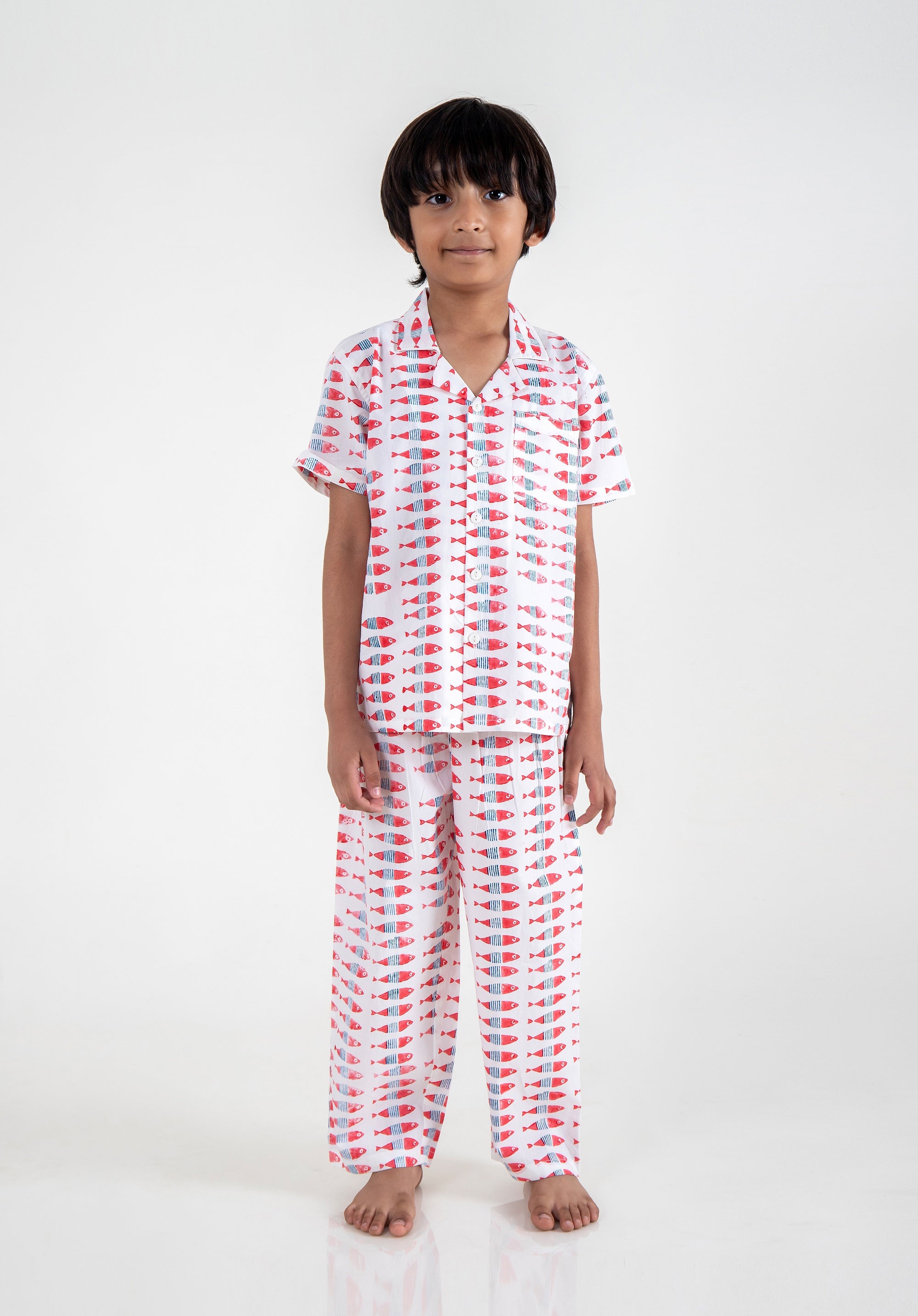 Block Printed Nightsuit Fish Coral