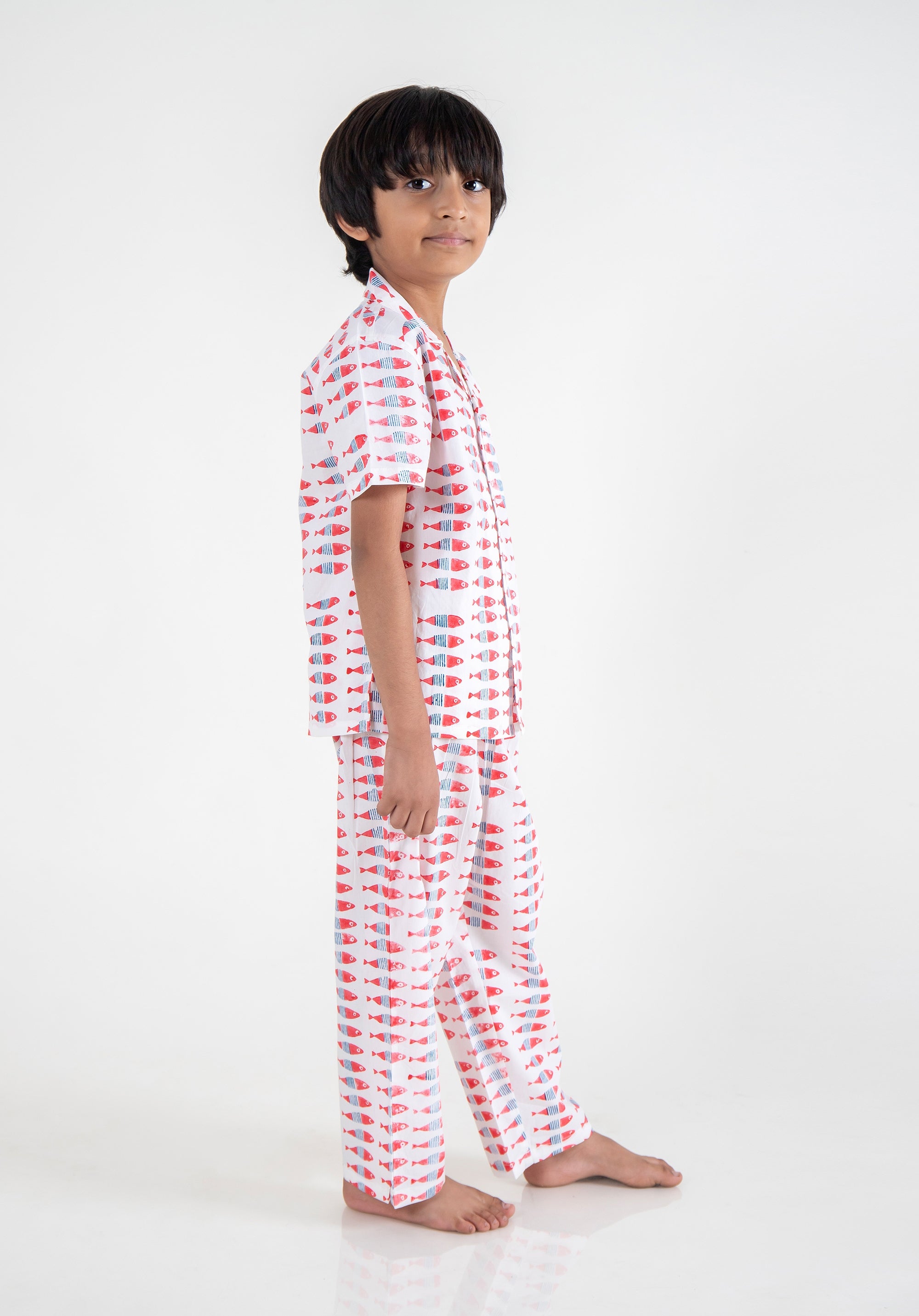 Block Printed Nightsuit Fish Coral