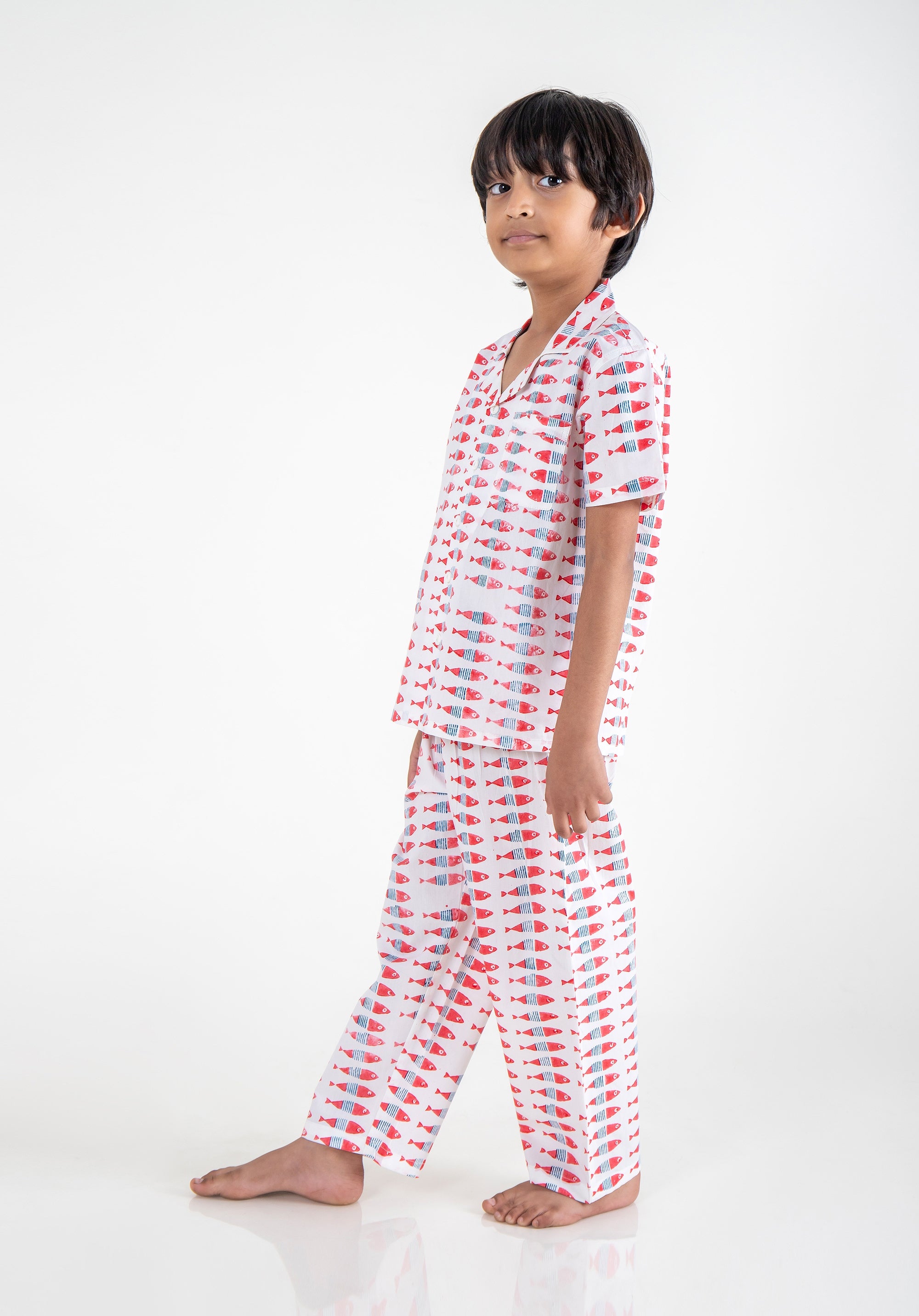 Block Printed Nightsuit Fish Coral