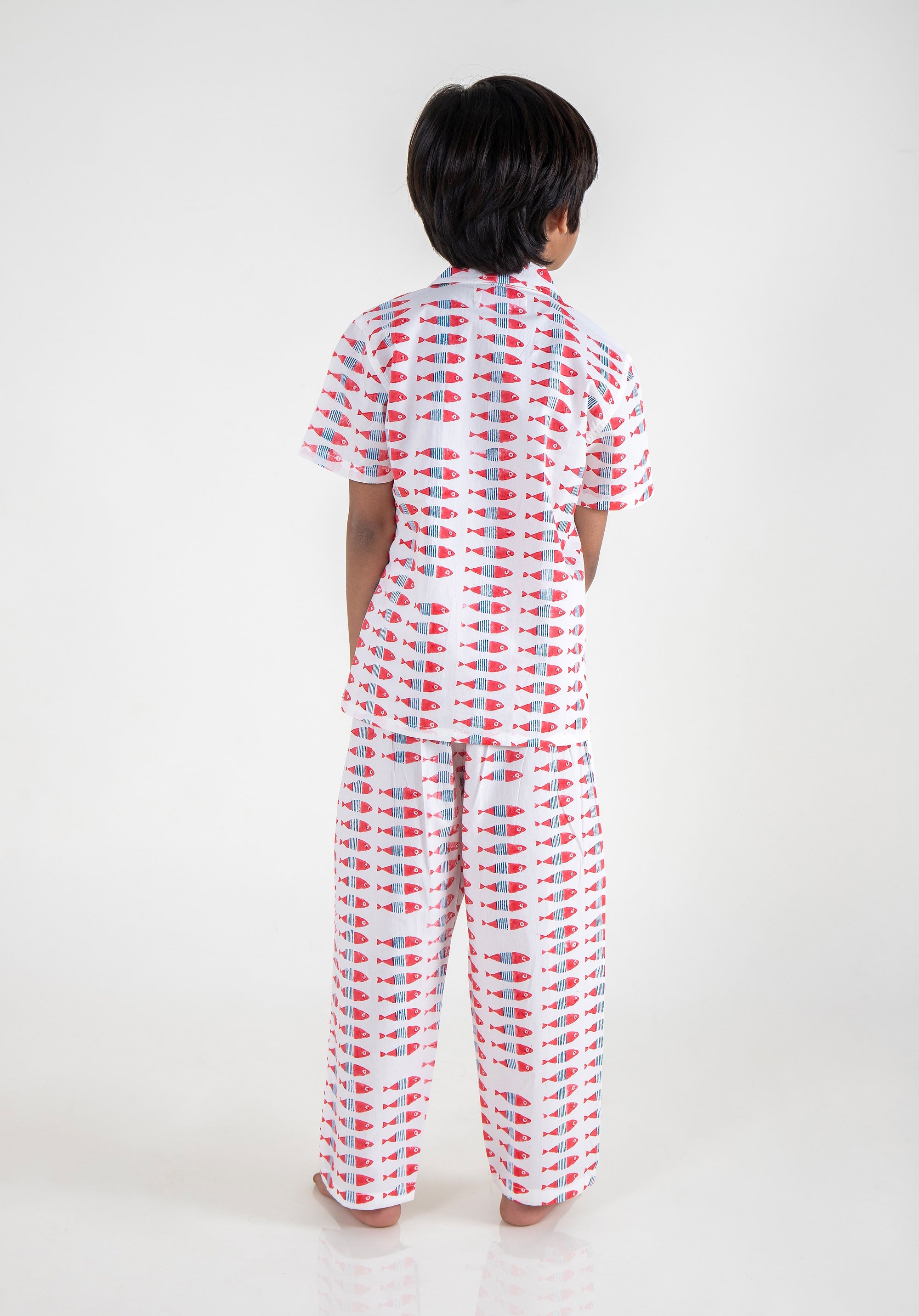 Block Printed Nightsuit Fish Coral
