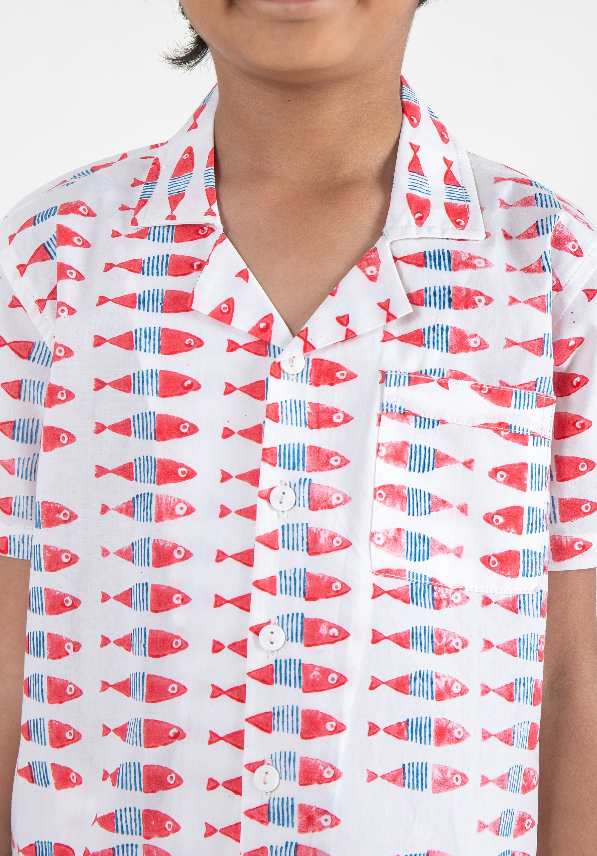 Block Printed Nightsuit Fish Coral