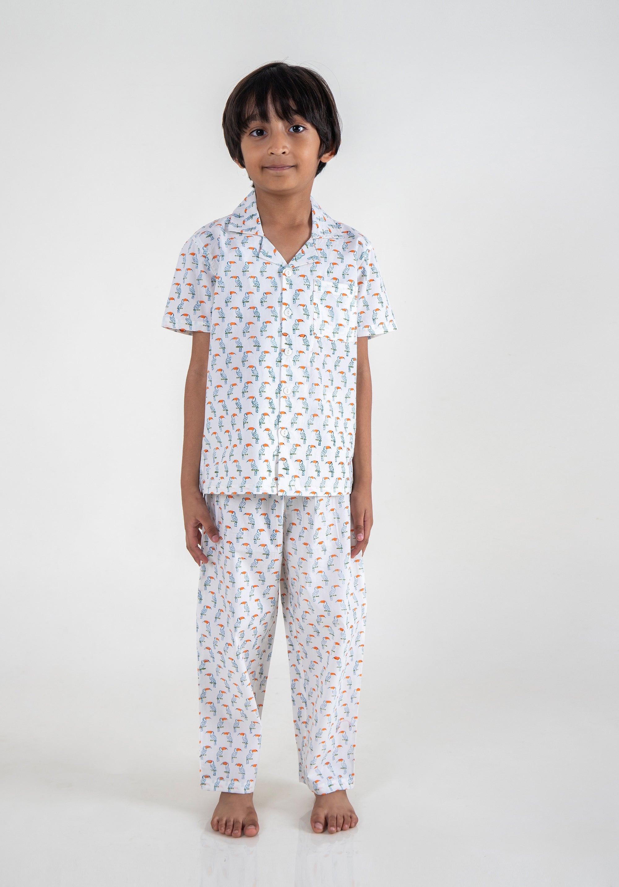 Block Printed Nightsuit Toucan Blue