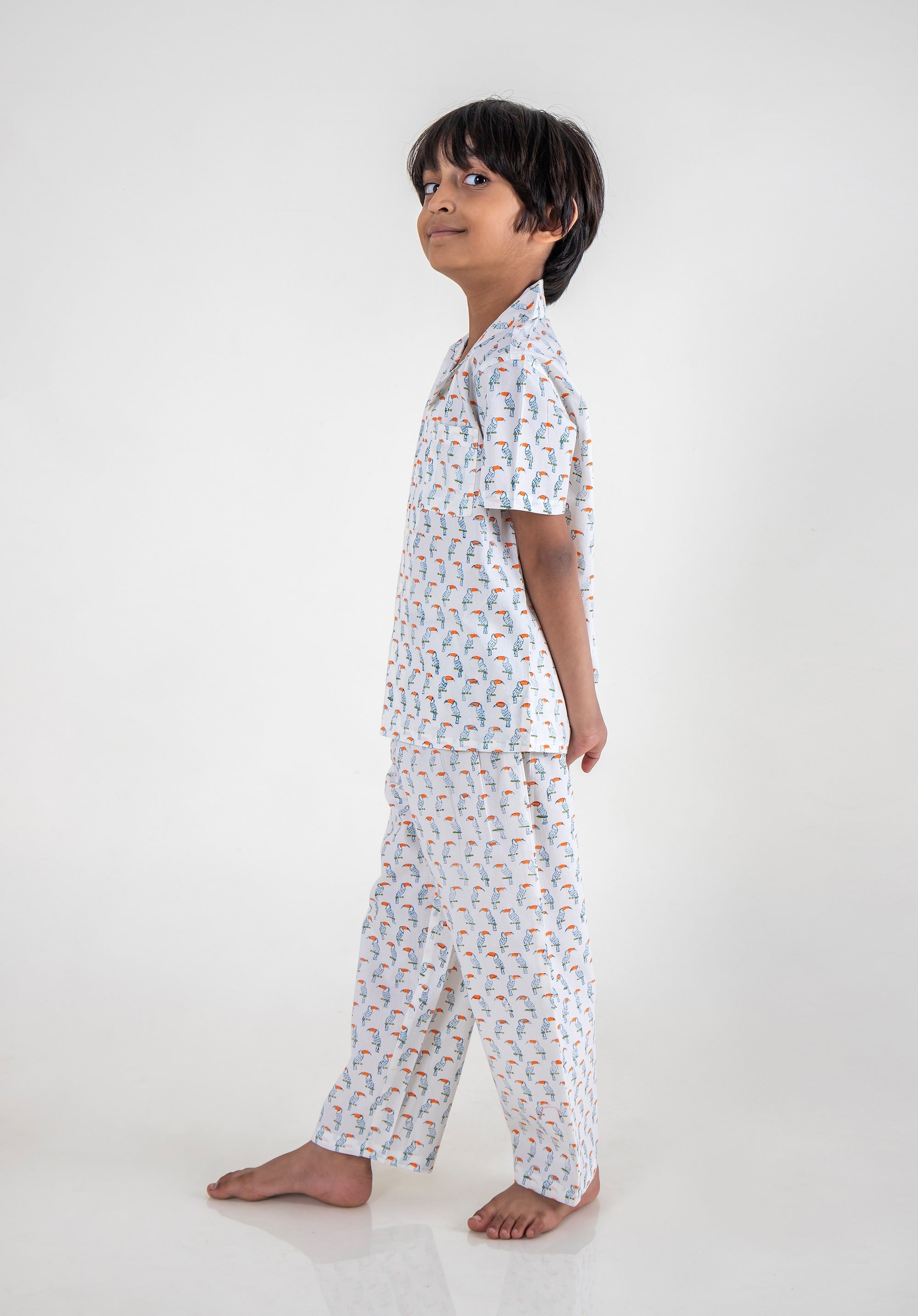 Block Printed Nightsuit Toucan Blue
