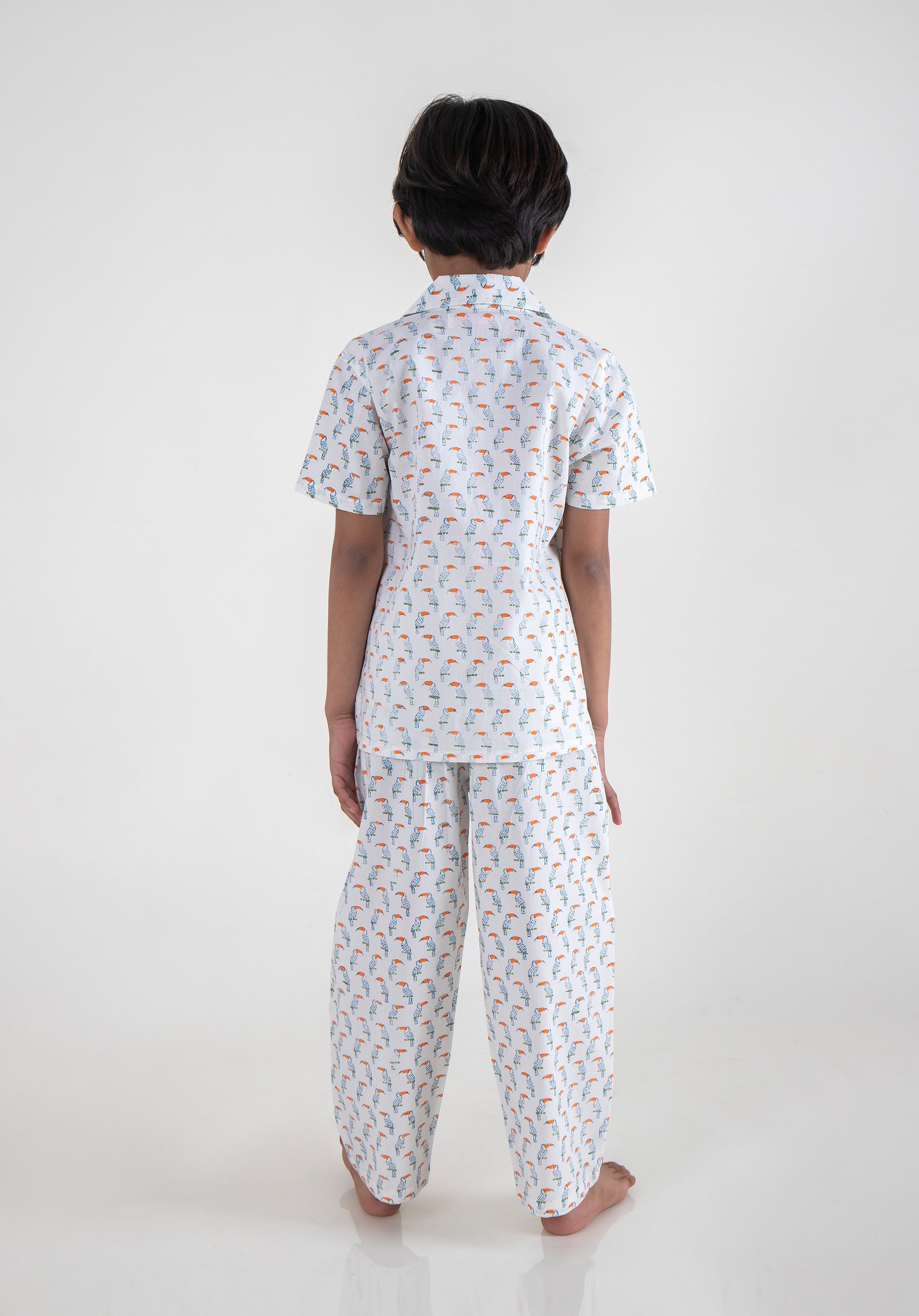Block Printed Nightsuit Toucan Blue