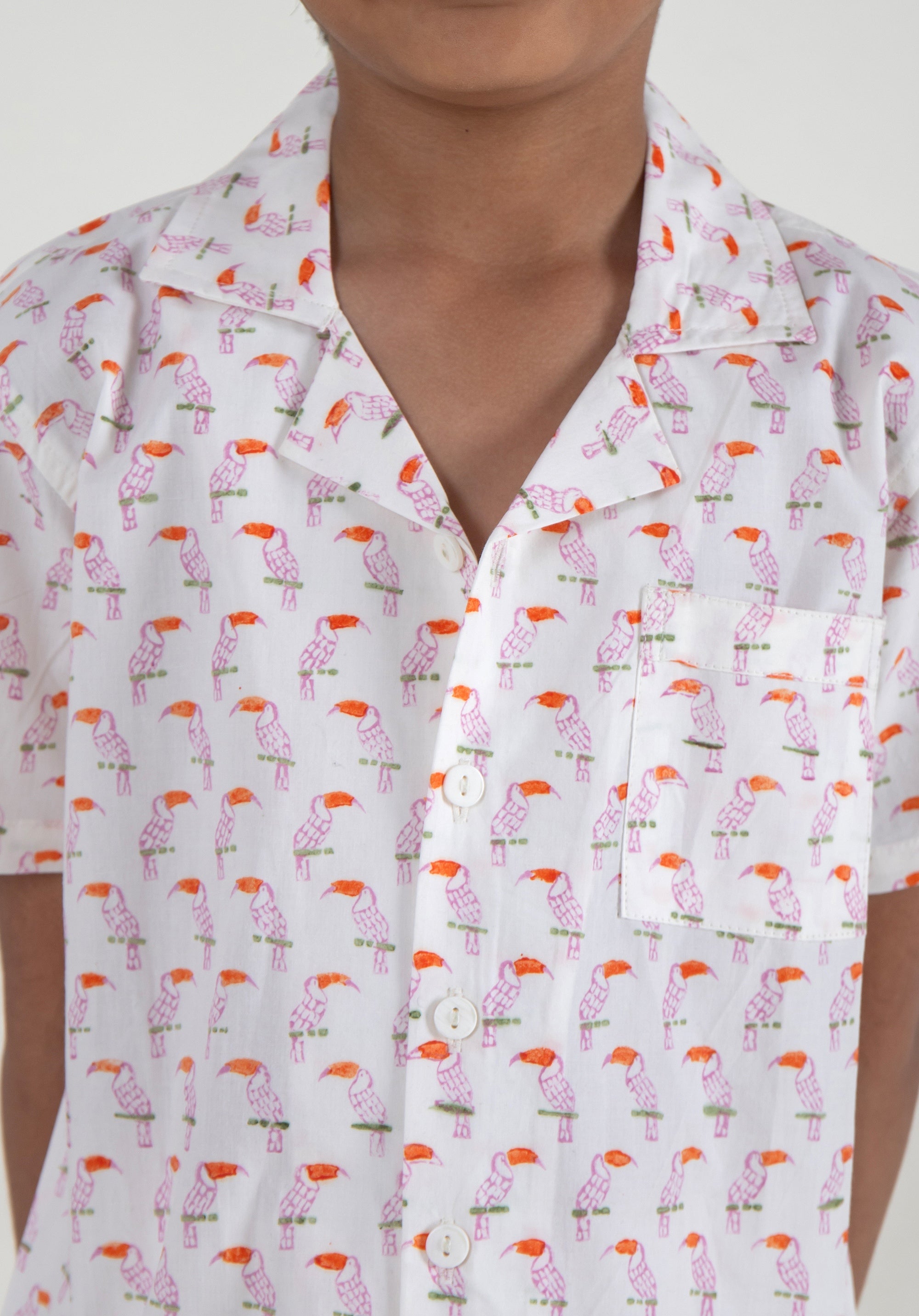 Block Printed Nightsuit Toucan Blue