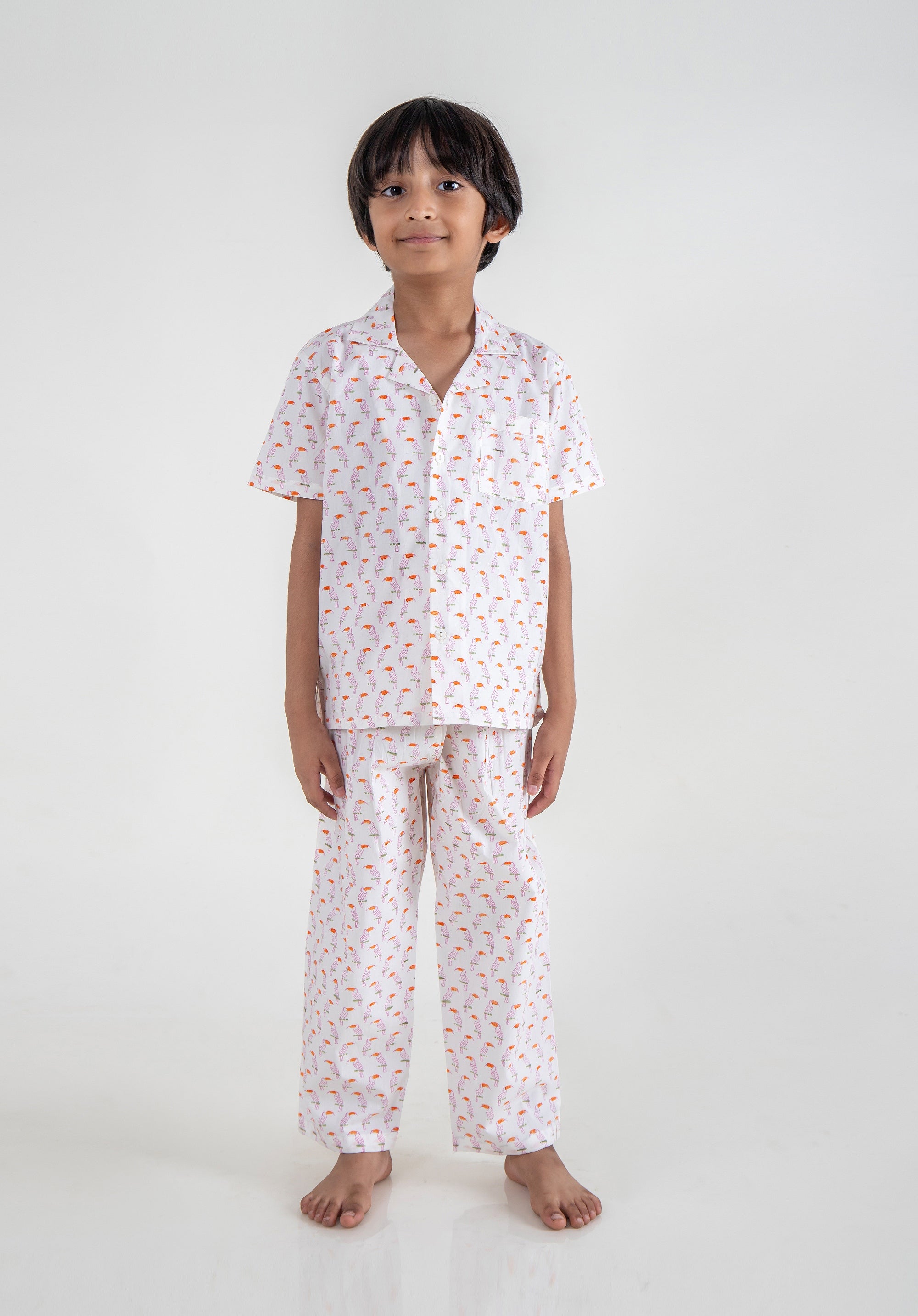 Block Printed Nightsuit Toucan Pink