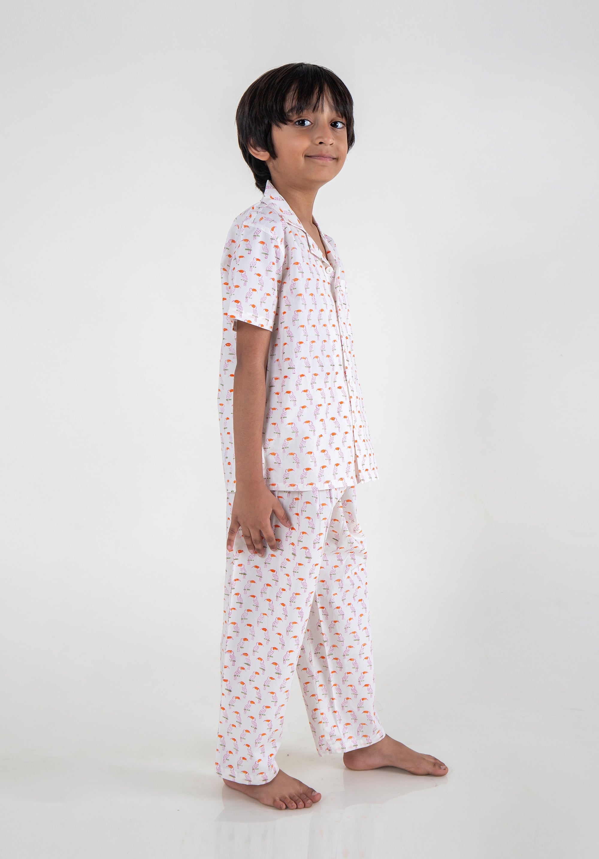 Block Printed Nightsuit Toucan Pink