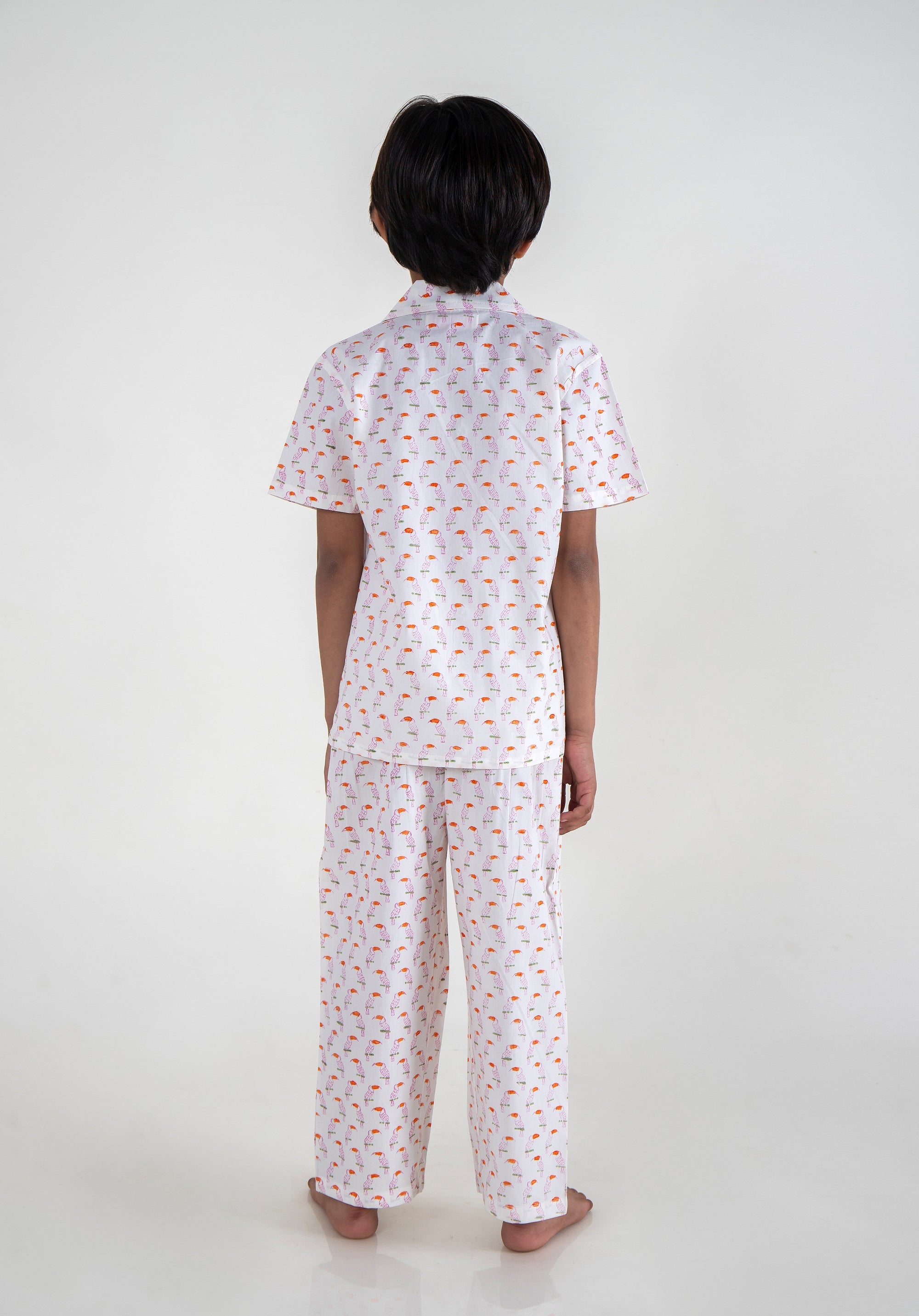 Block Printed Nightsuit Toucan Pink
