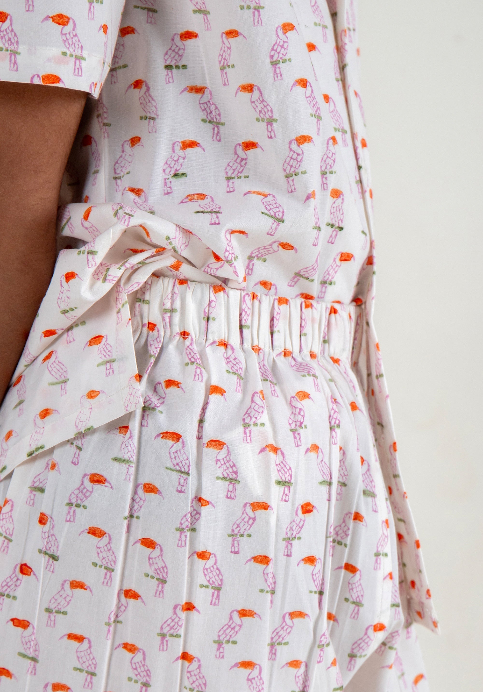 Block Printed Nightsuit Toucan Pink