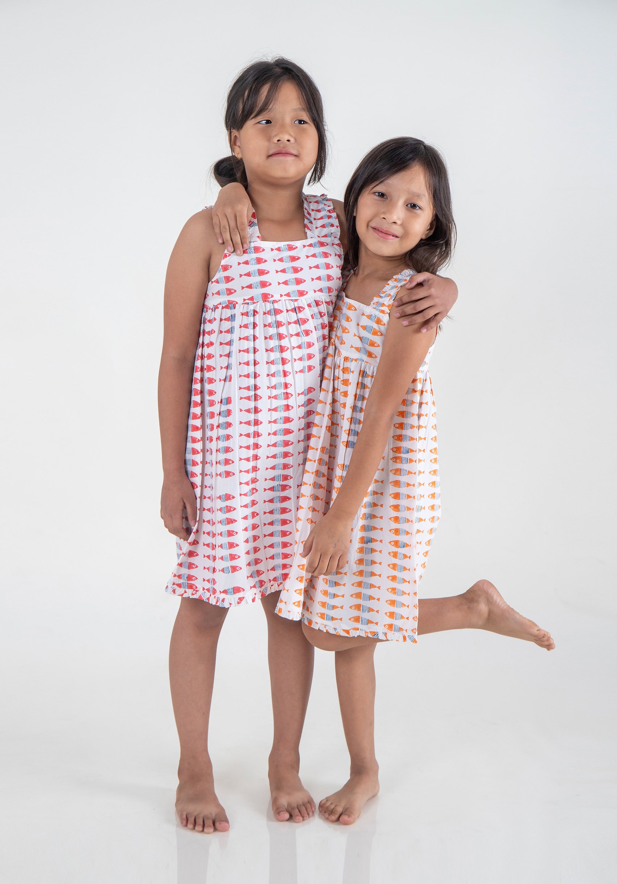 Girls Printed Nightdress Fish Orange