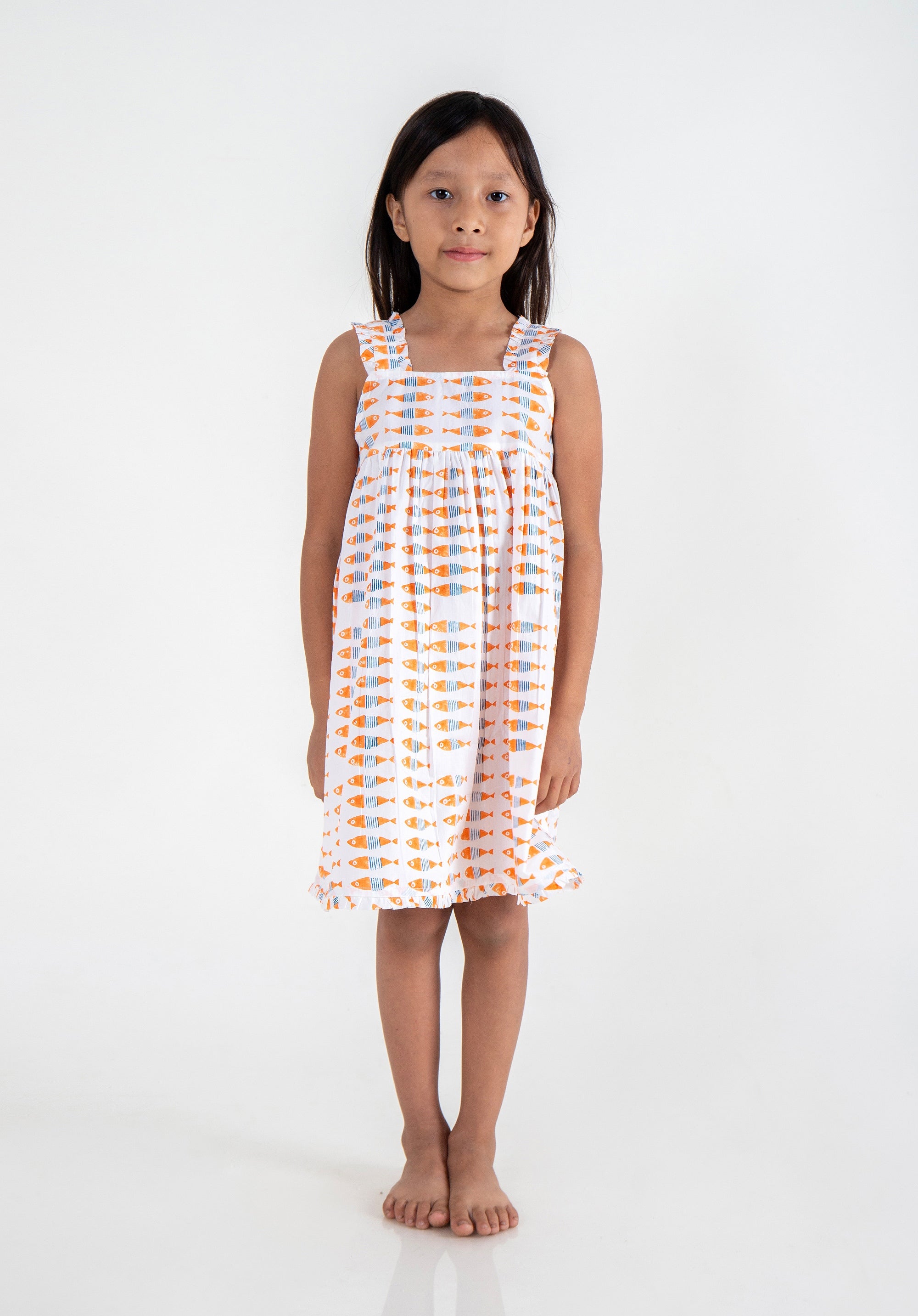 Girls Printed Nightdress Fish Orange