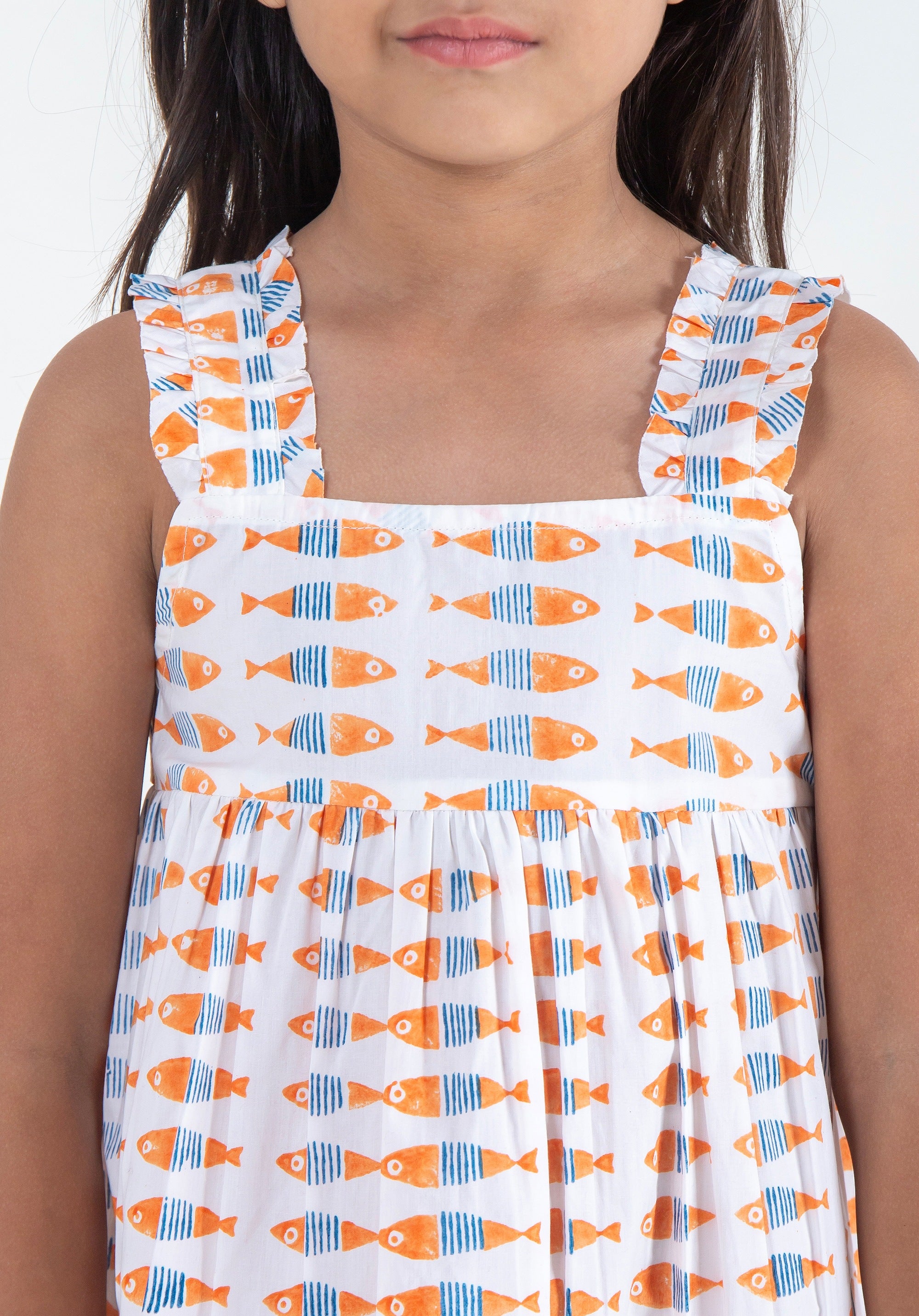 Girls Printed Nightdress Fish Orange