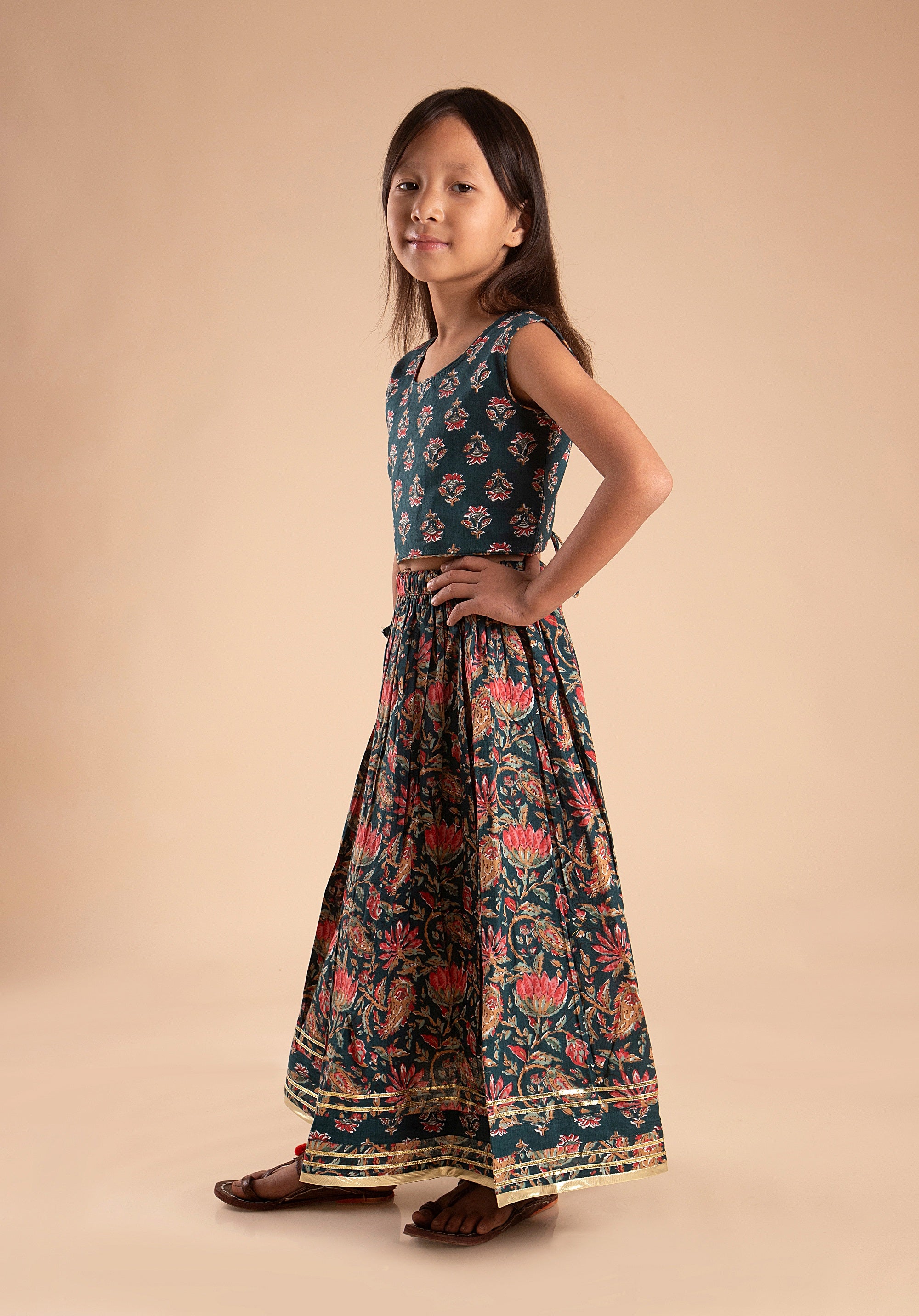 Girls Lehenga Choli Set Madhu Buti Teal