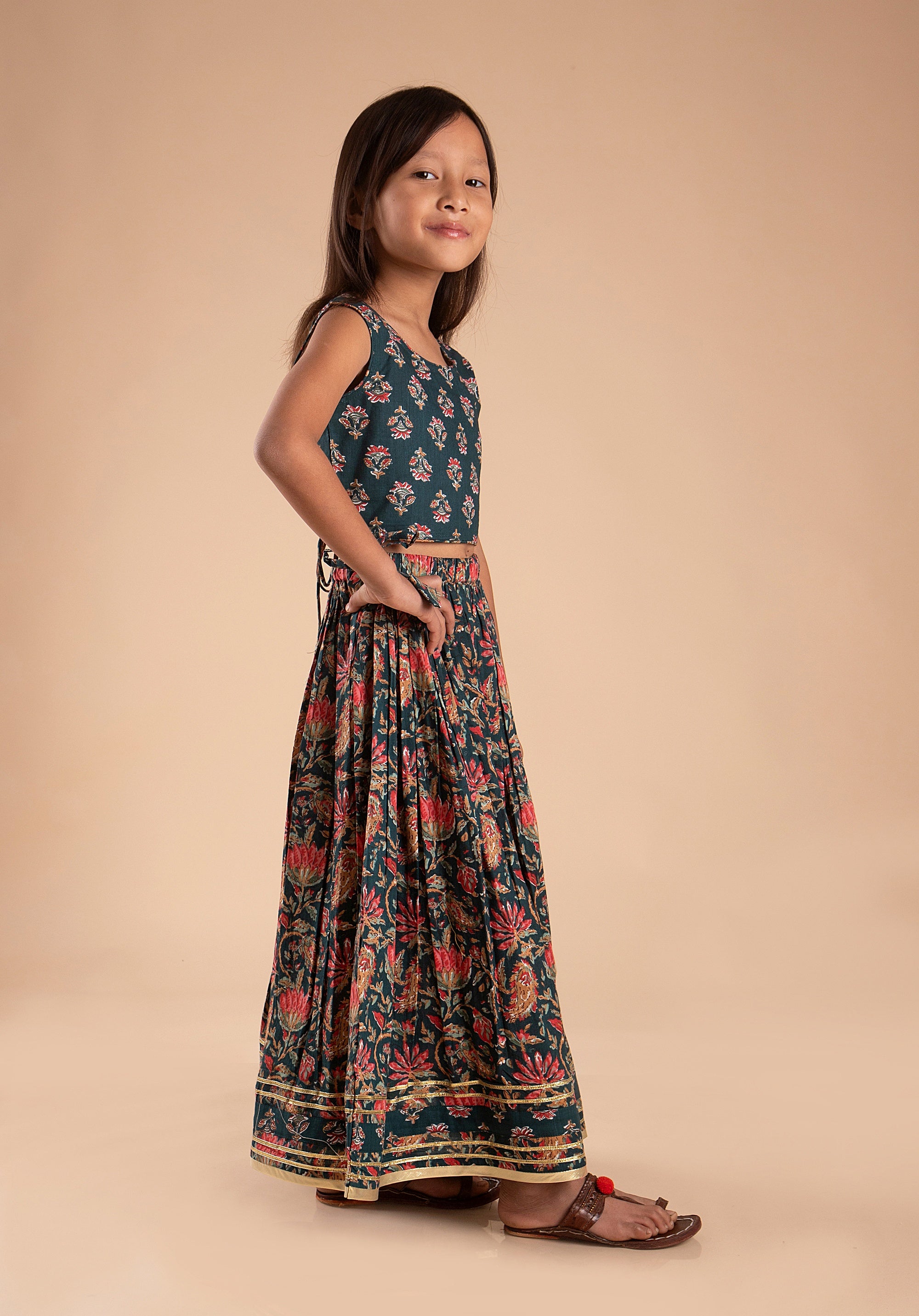 Girls Lehenga Choli Set Madhu Buti Teal